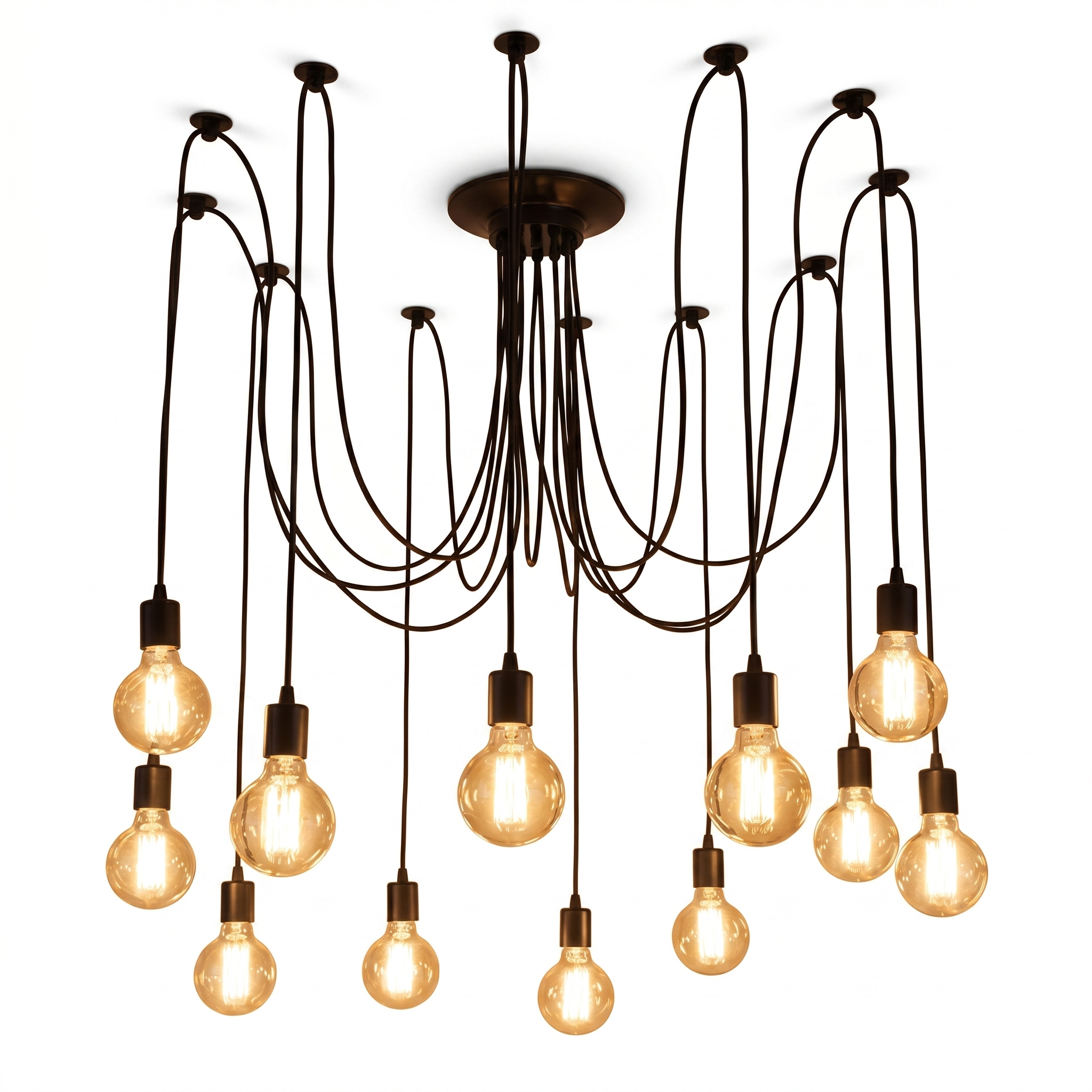 Ragnatela Dorata spider chandelier, 12 cables, lit