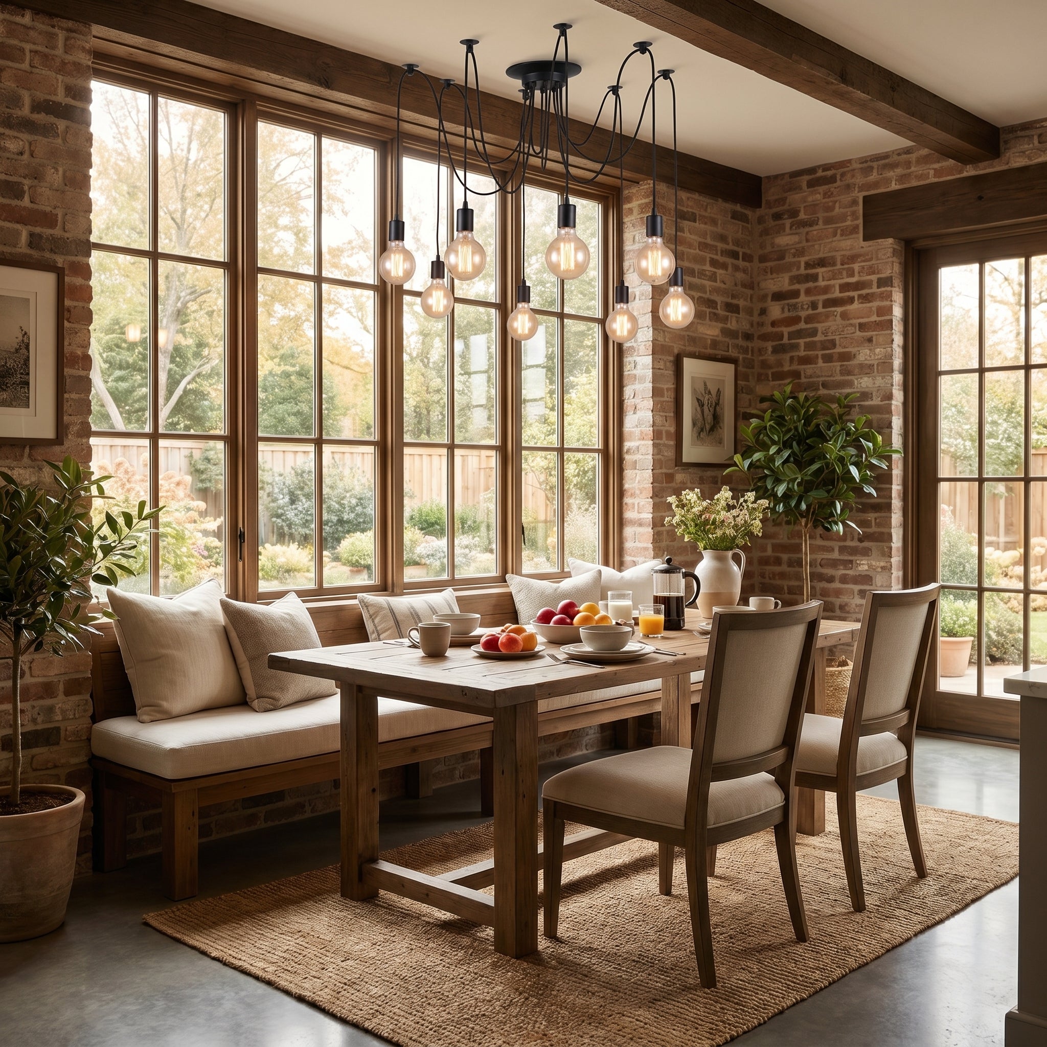 Ragnatela Dorata spider chandelier over a breakfast nook