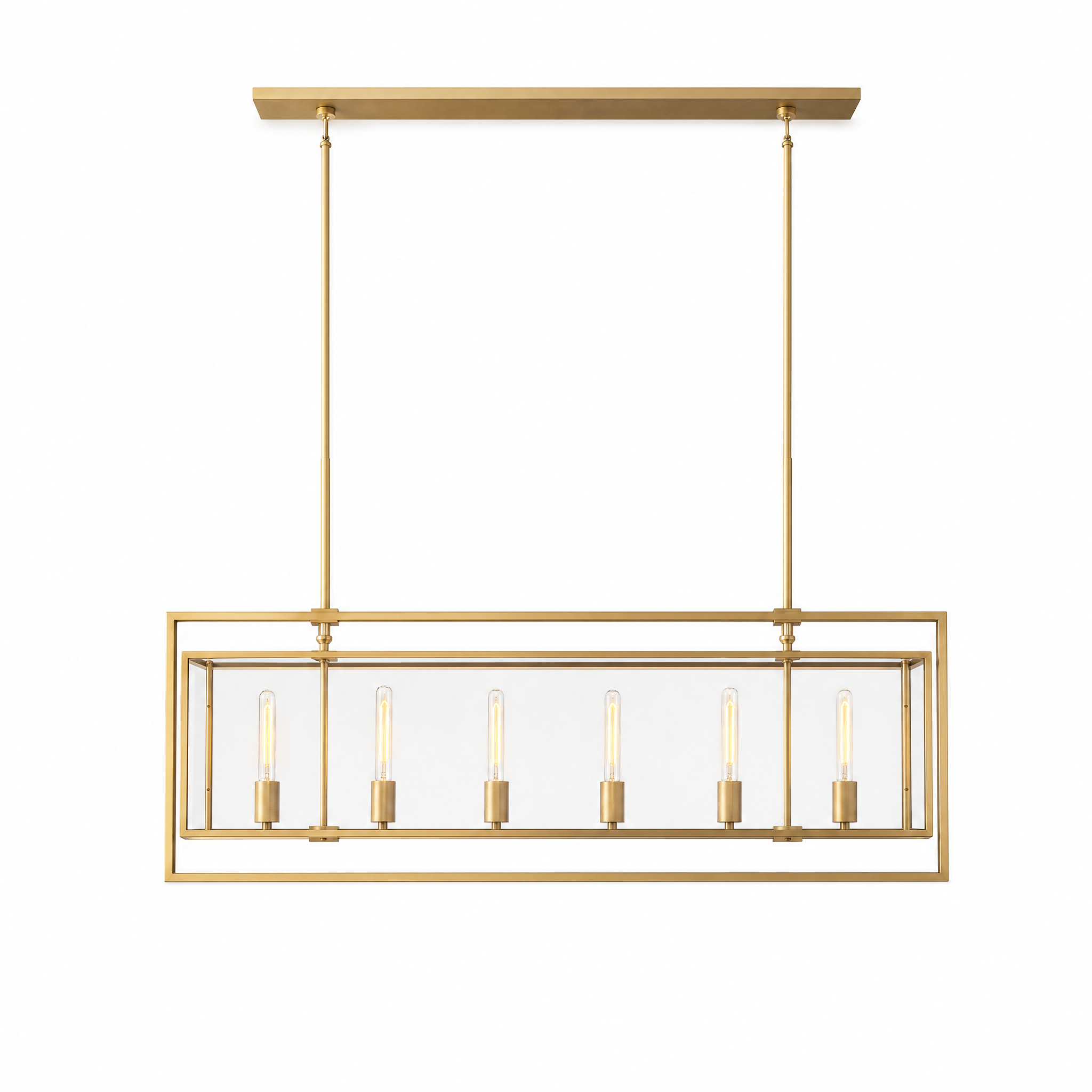 Vintage cage chandelier 140cm rectangular brass