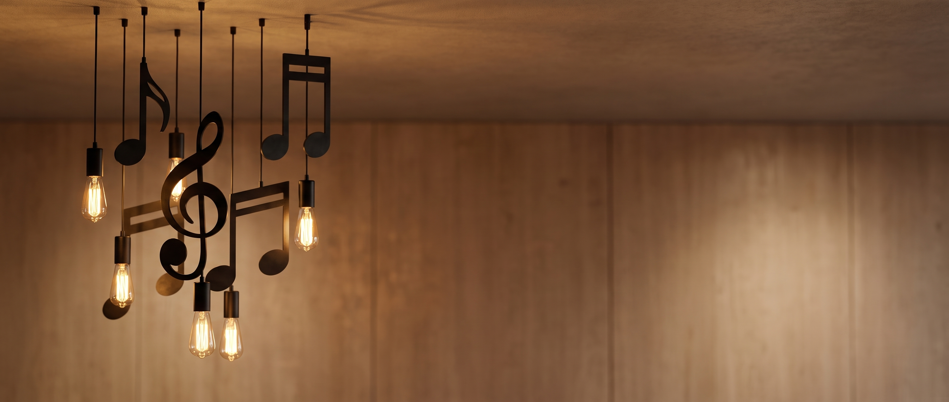 Music note pendant lights glowing in an elegant interior