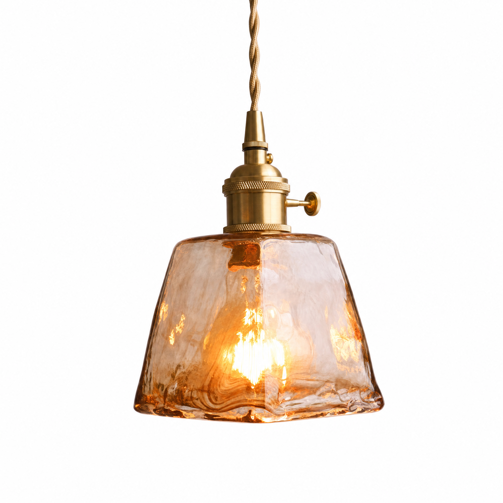 Funnel amber glass pendant light on white