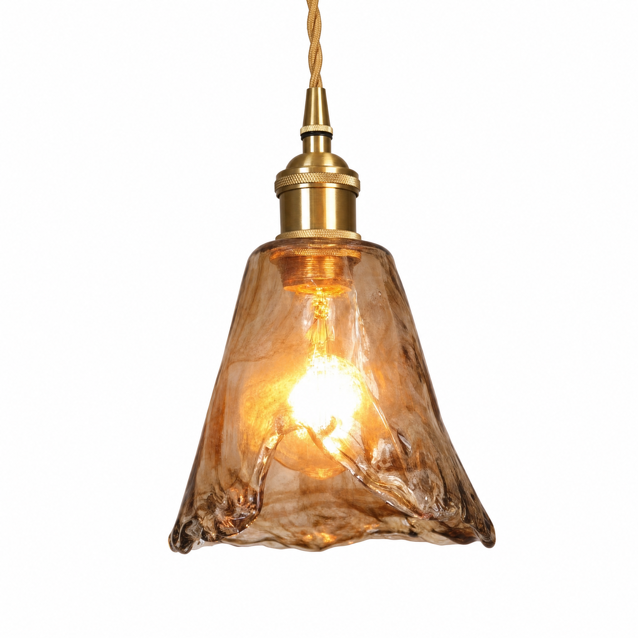 Bell amber glass pendant light on white