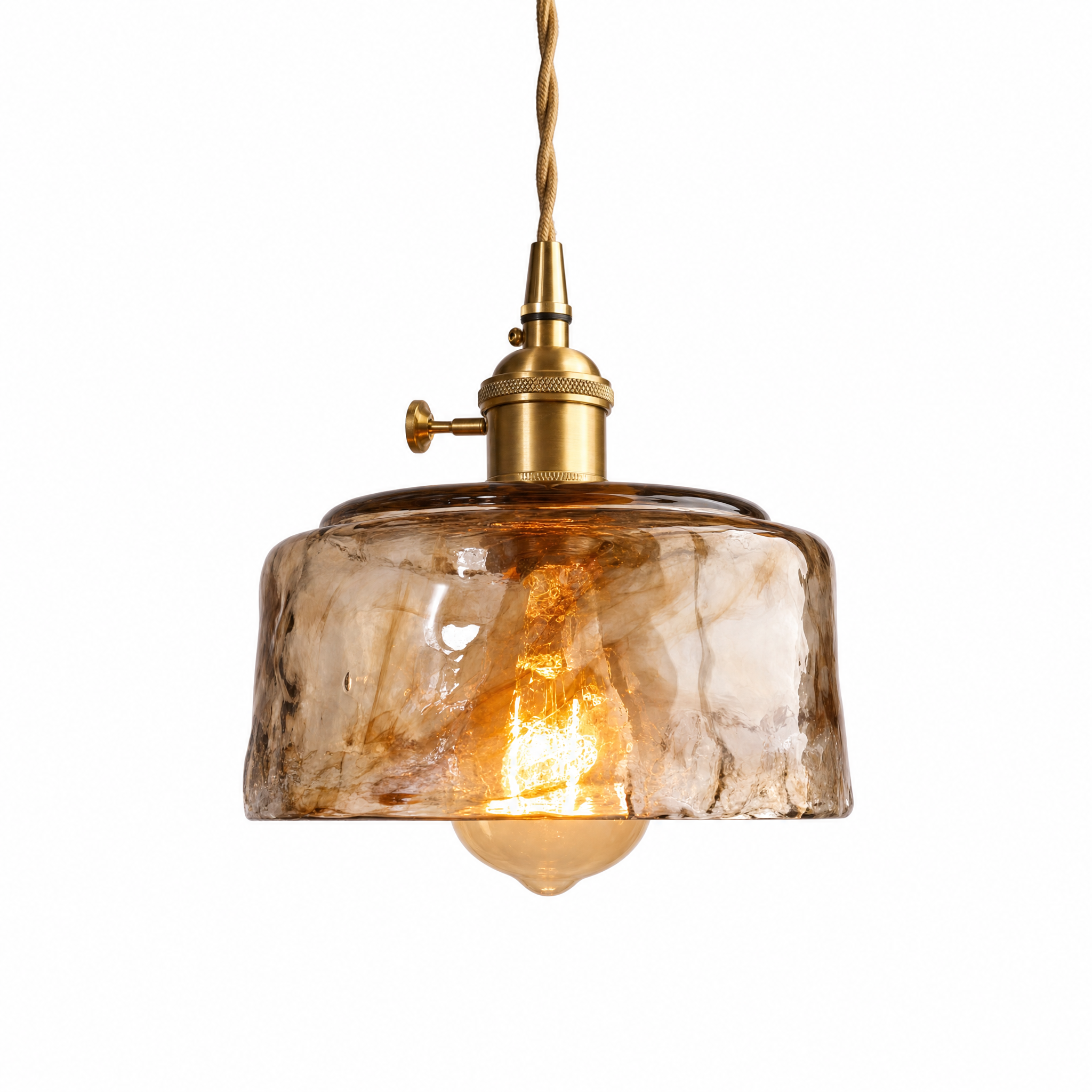 Bowl amber glass pendant light on white