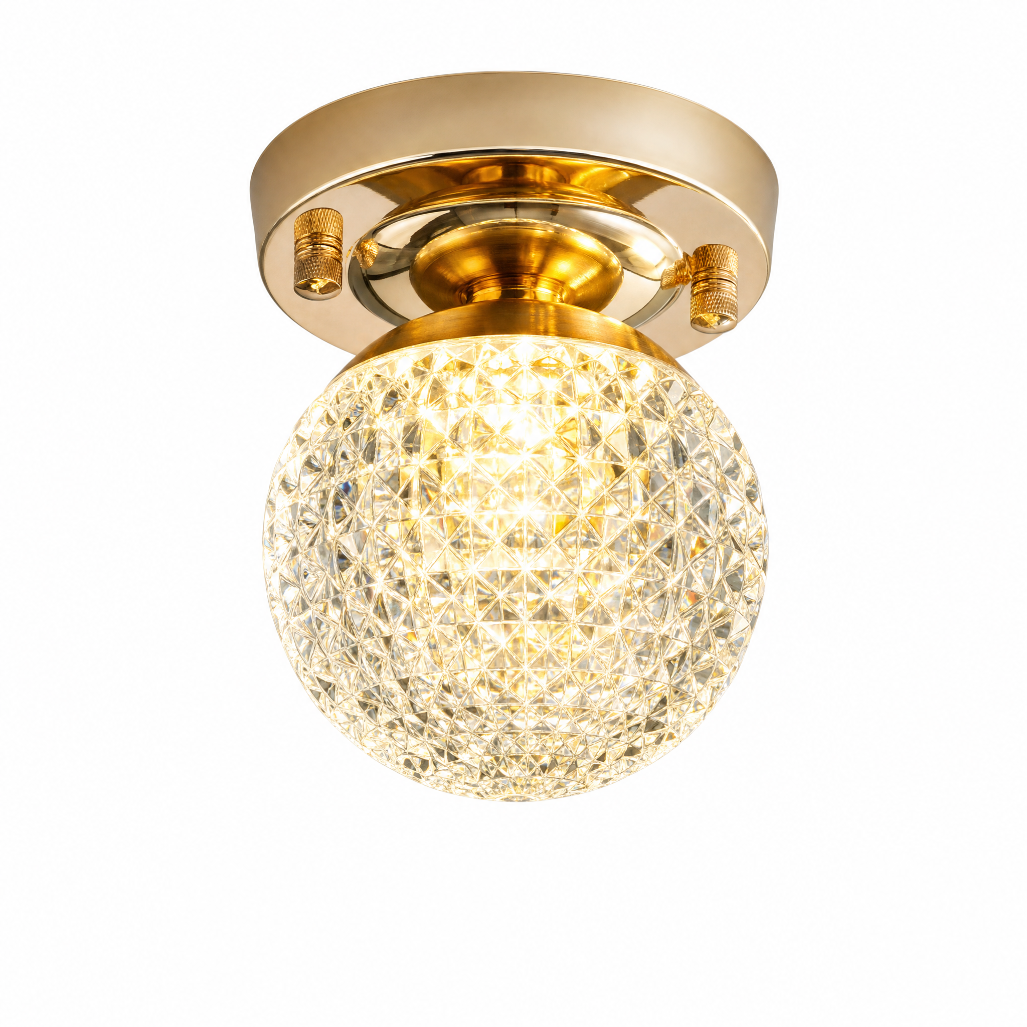 Crystal ball ceiling light warm white on white