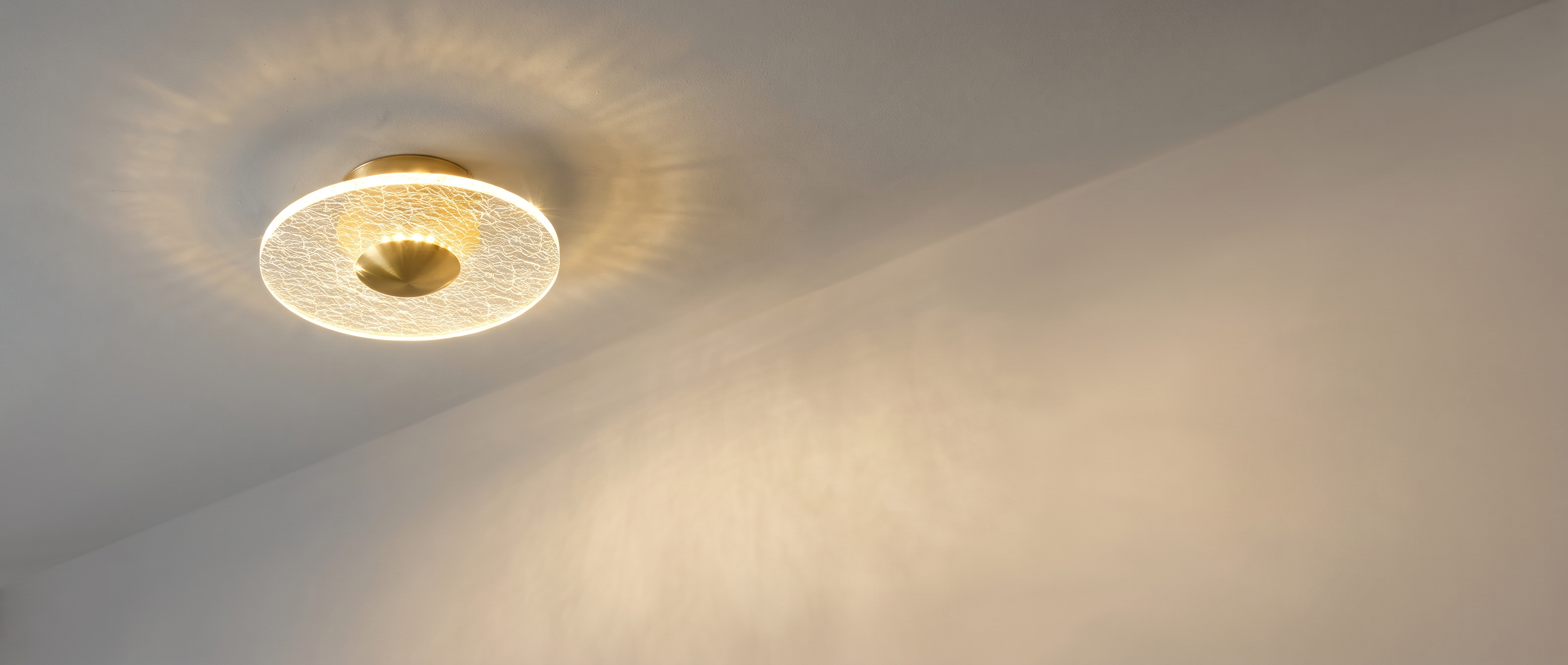 Crystal halo ceiling light glowing on a ceiling
