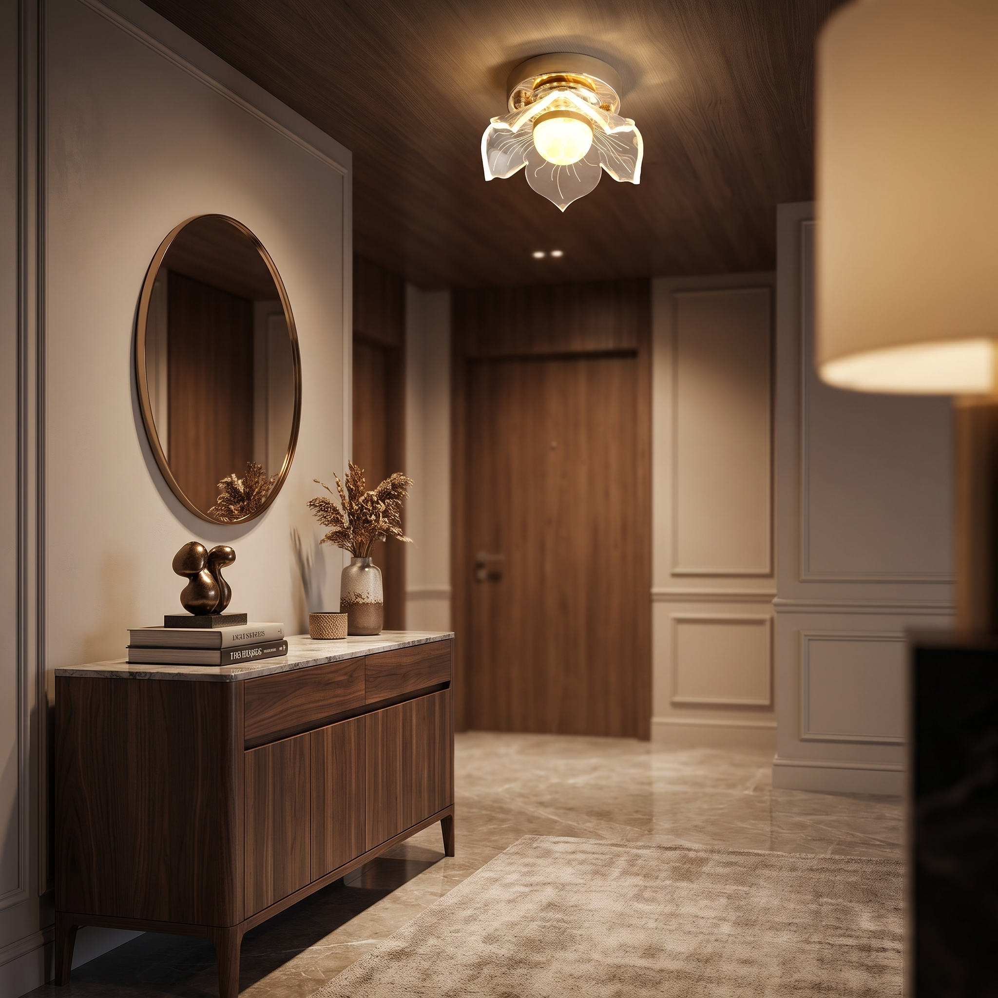 Lotus crystal ceiling light in an entryway