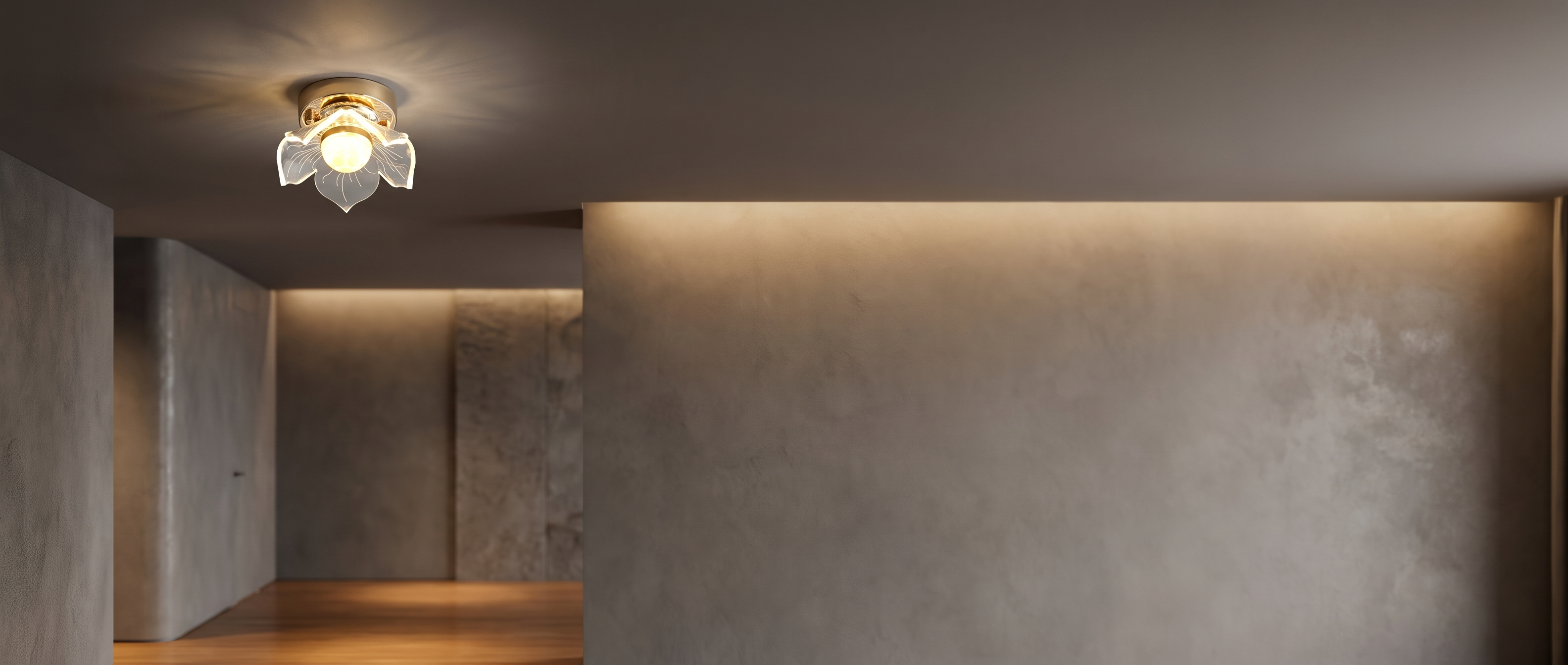 Lotus crystal ceiling light glowing on a ceiling
