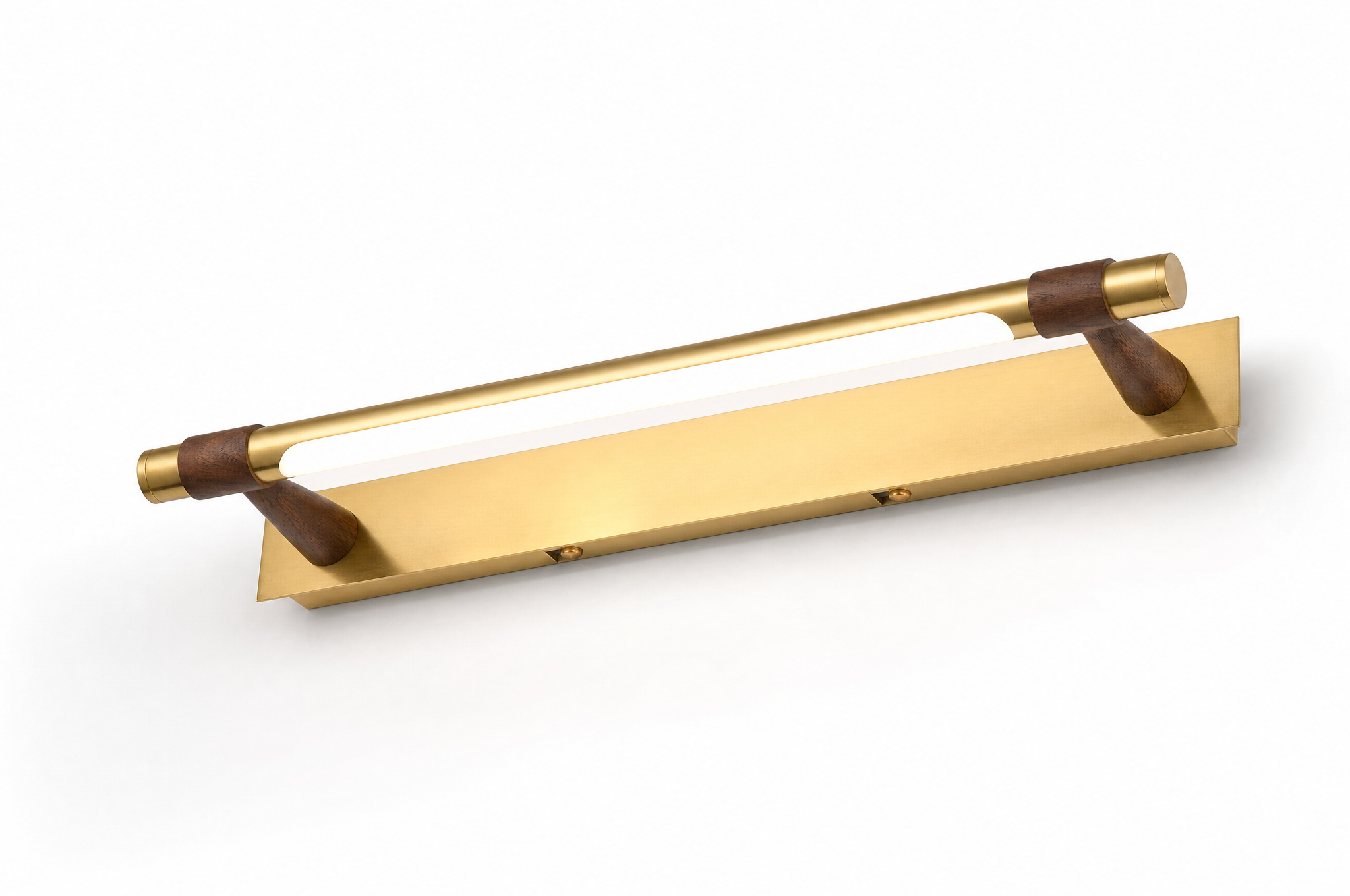 Gold and walnut wood LED vanity mirror light