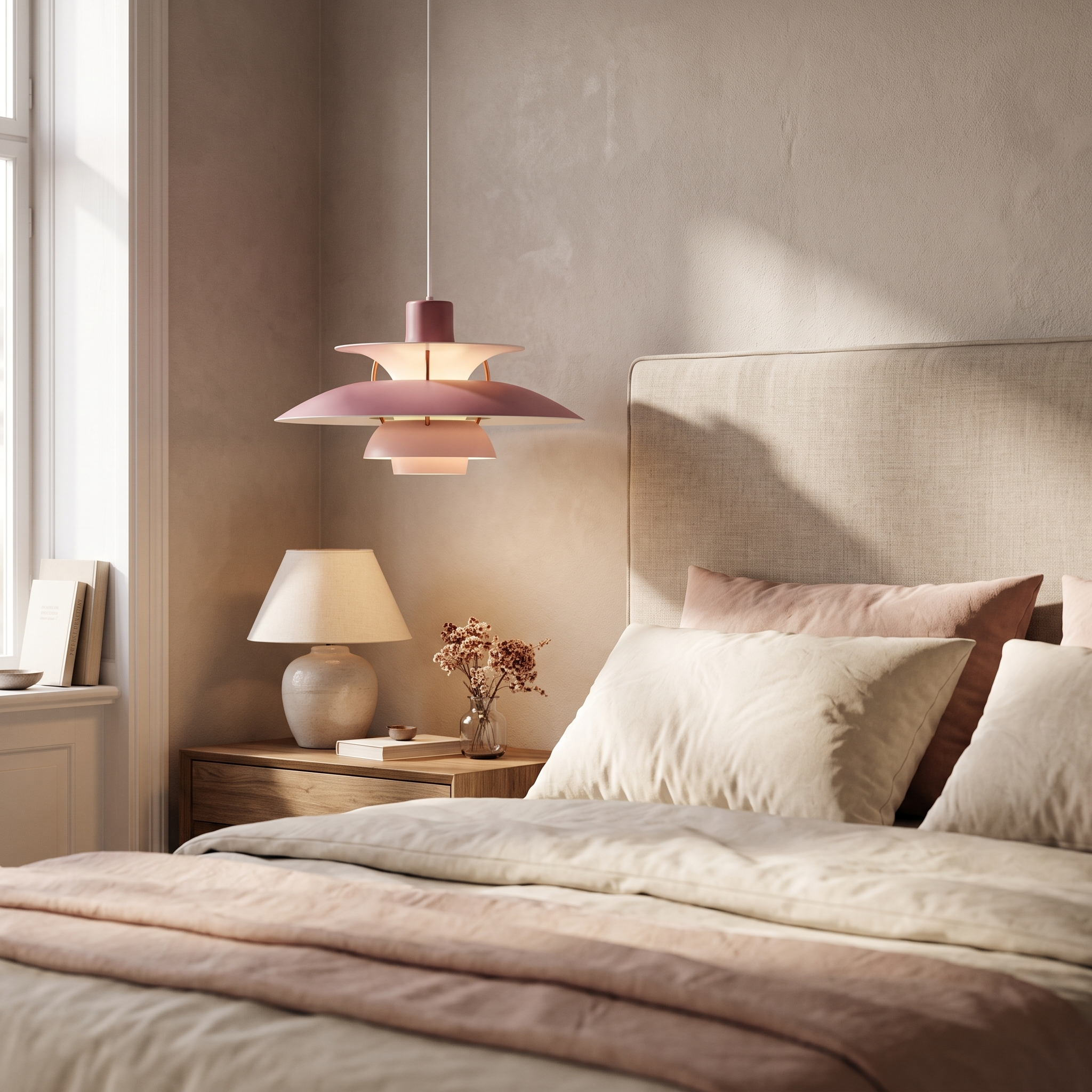 Rose tiered pendant in a bedroom