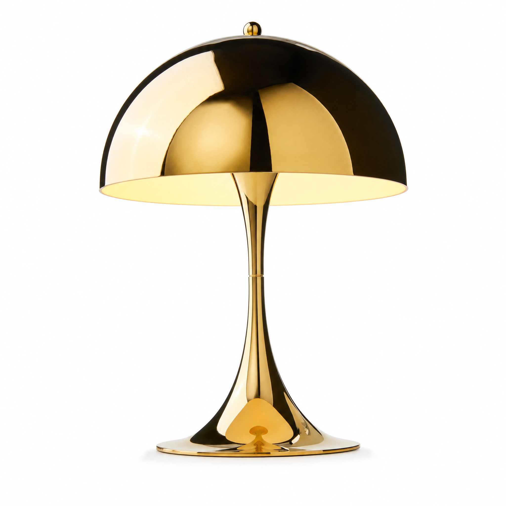Soffio Lieve mushroom table lamp, gold brass, lit