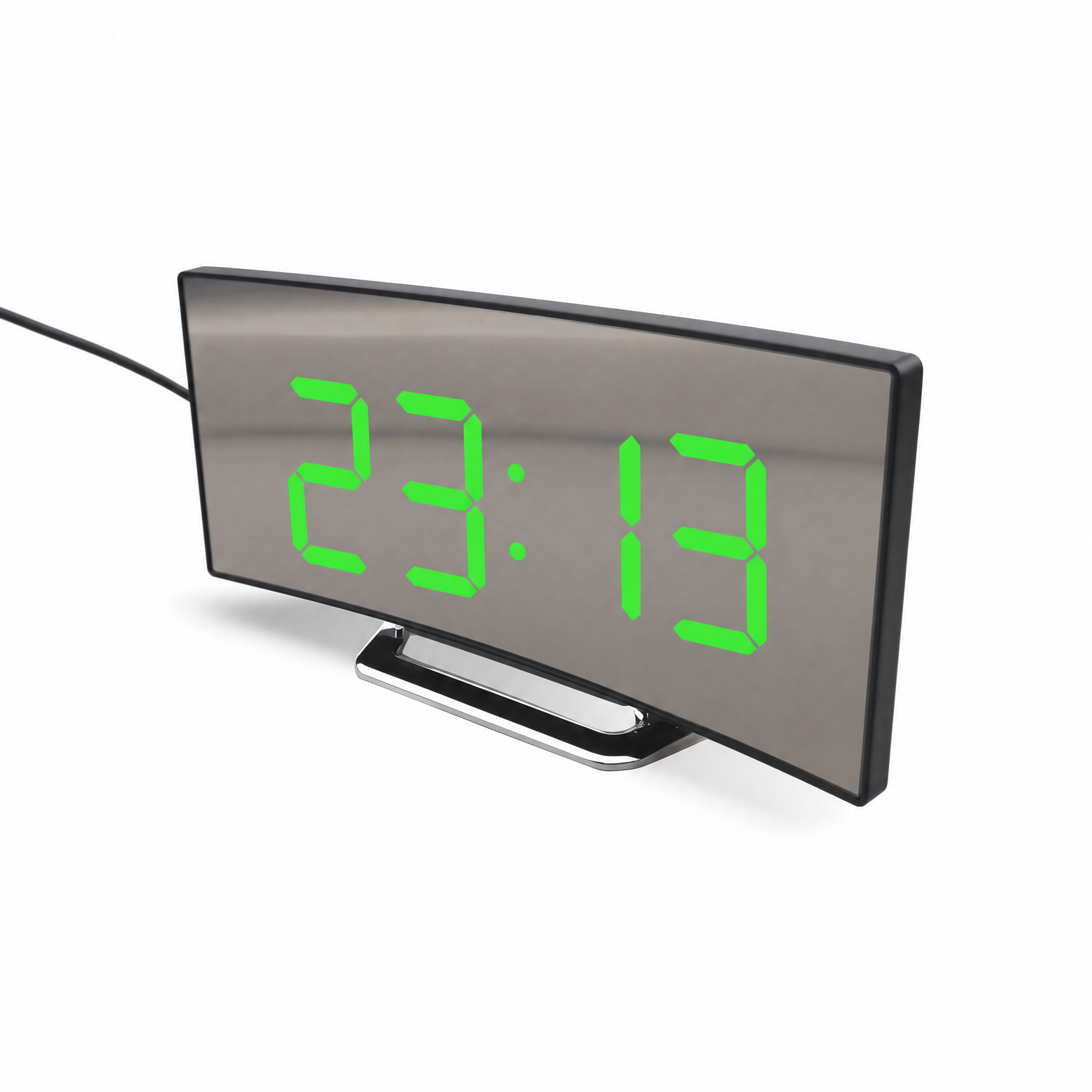 Arco Notte LED digital alarm clock green display on white background