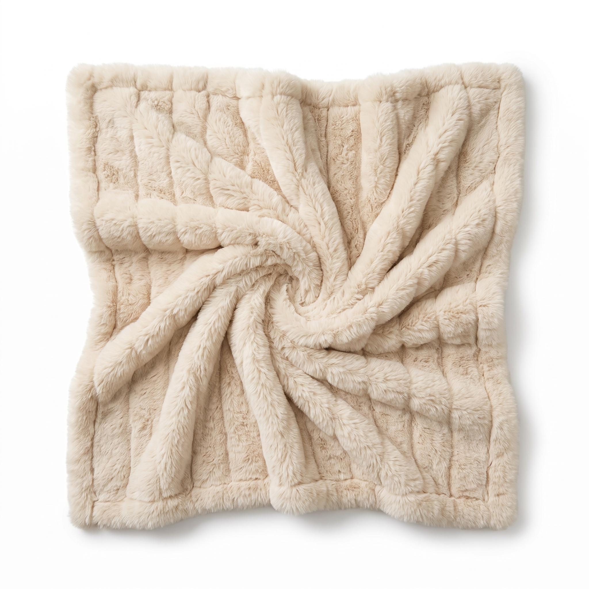 Nuvola Morbida beige plush ruched faux fur throw