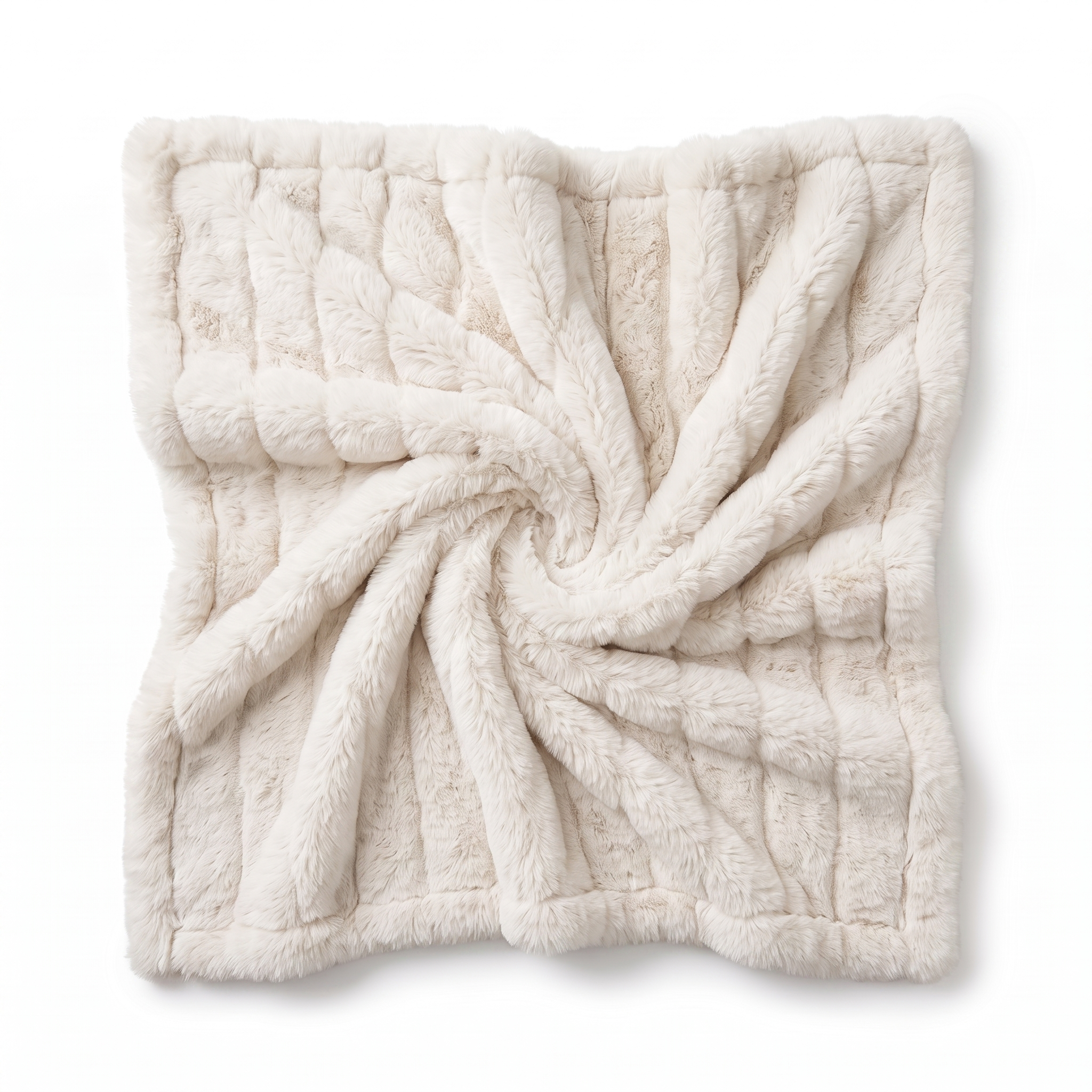 Nuvola Morbida white plush ruched faux fur throw