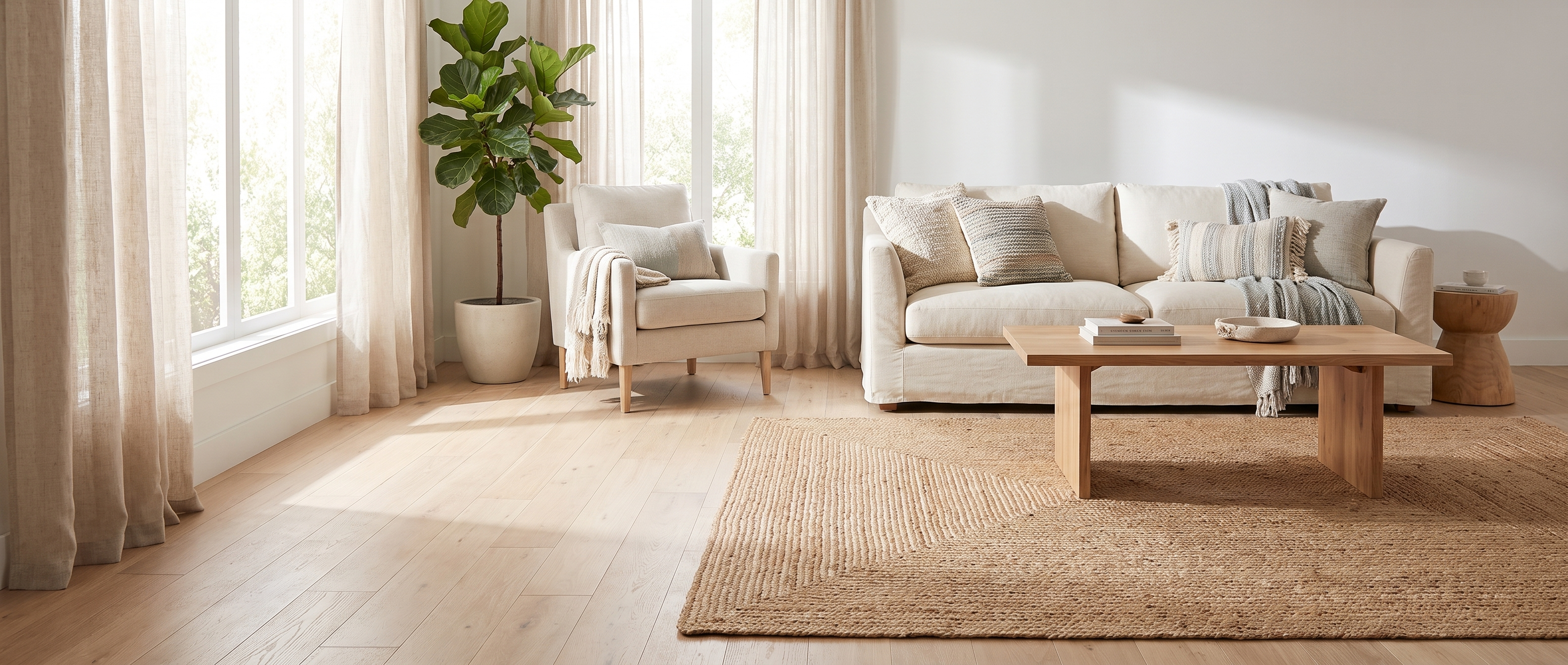 Treccia jute rug in a bright living room banner