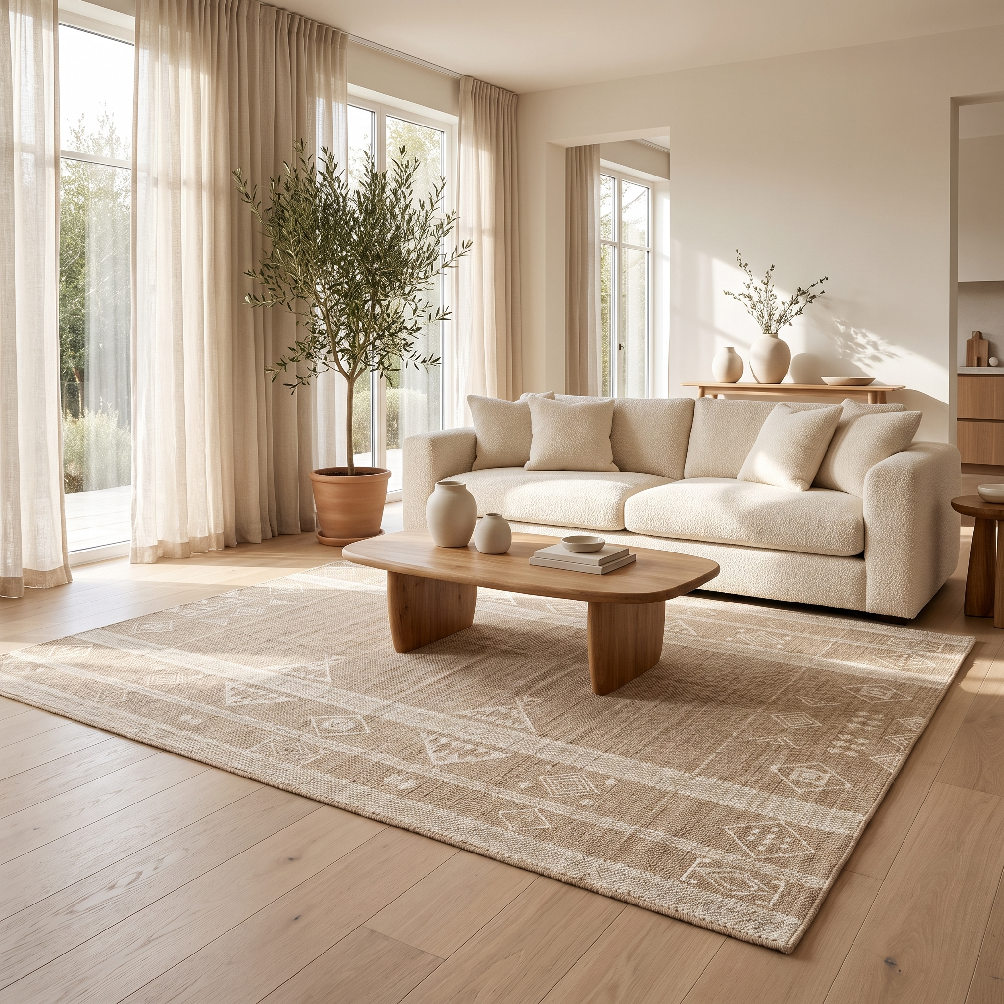Duna Sabbia wool area rug in a bright modern living room