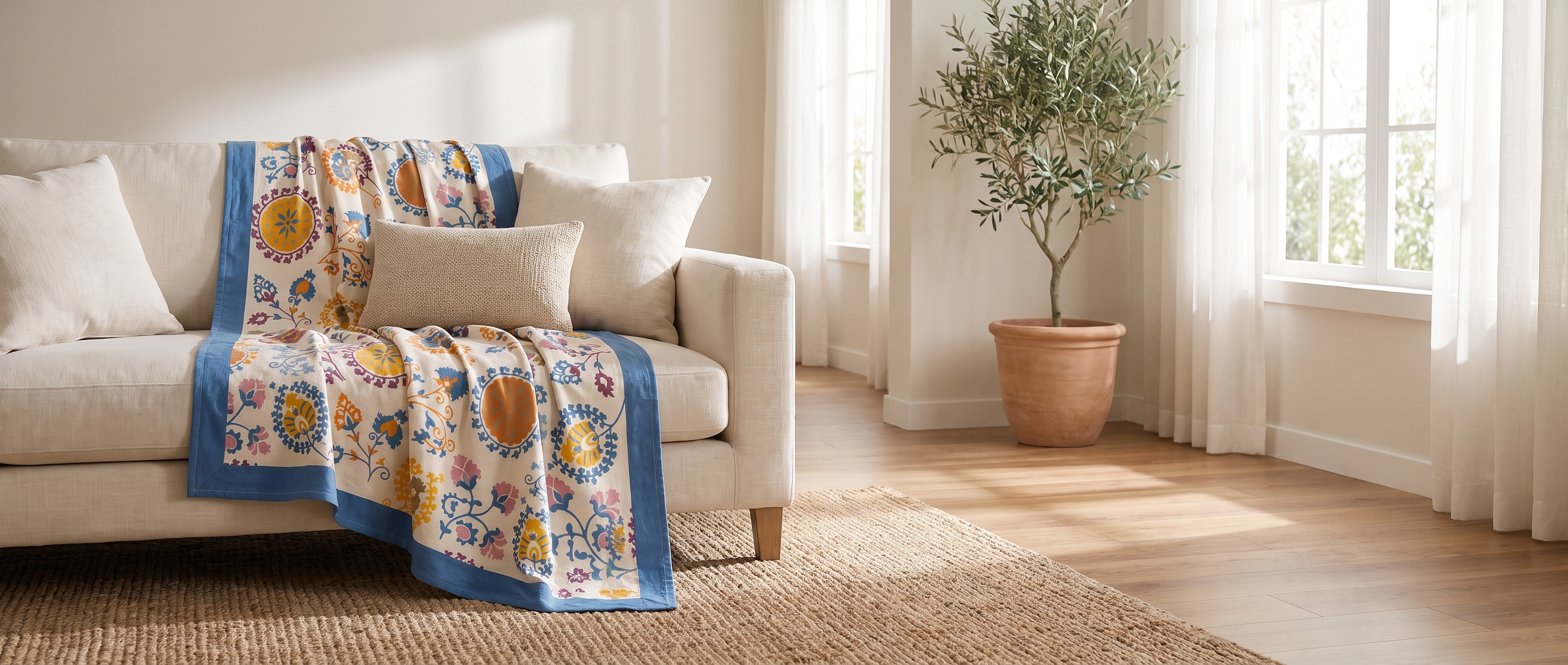 Prato Fiorito boho cotton throw banner