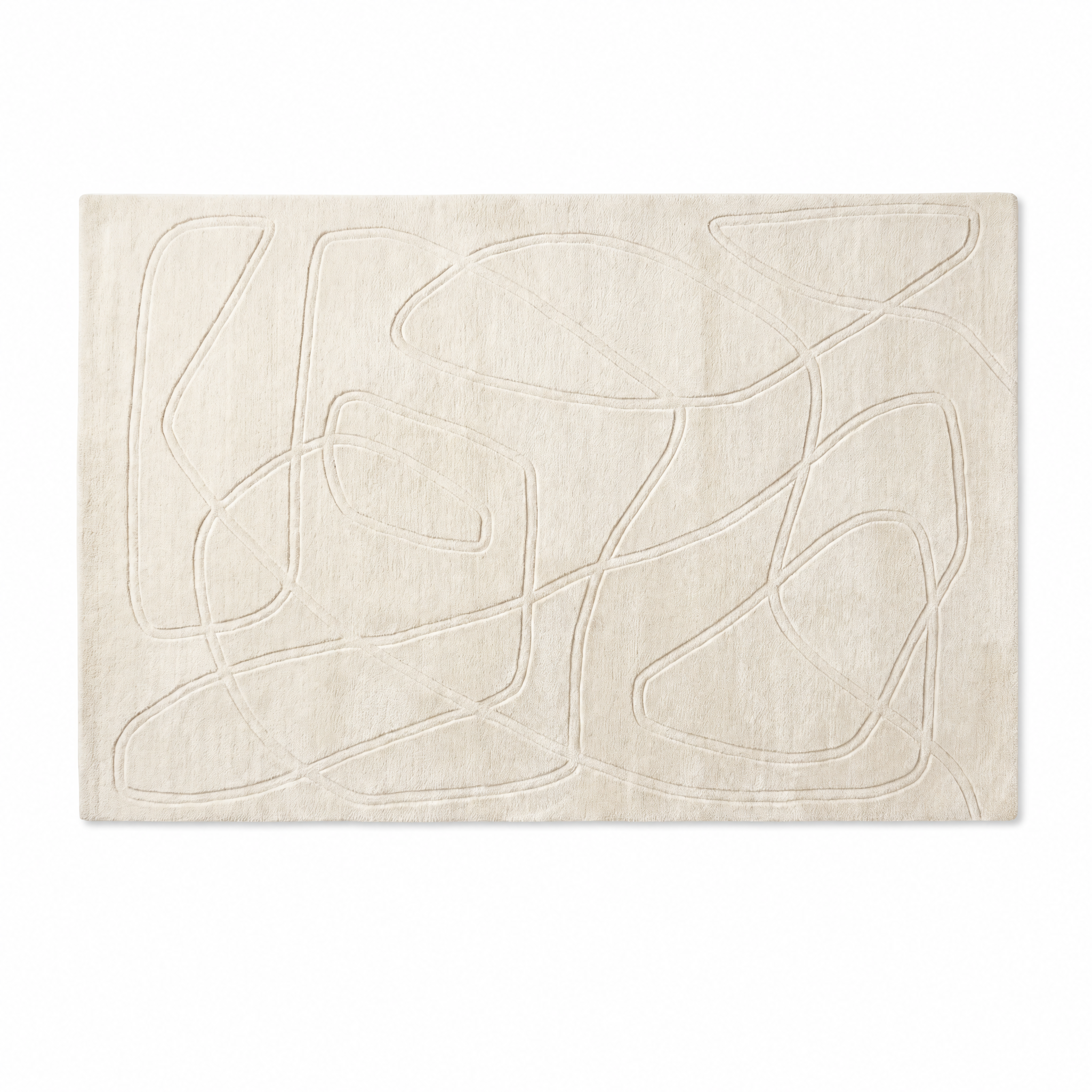 Onde minimalist plush area rug carved organic pattern on white