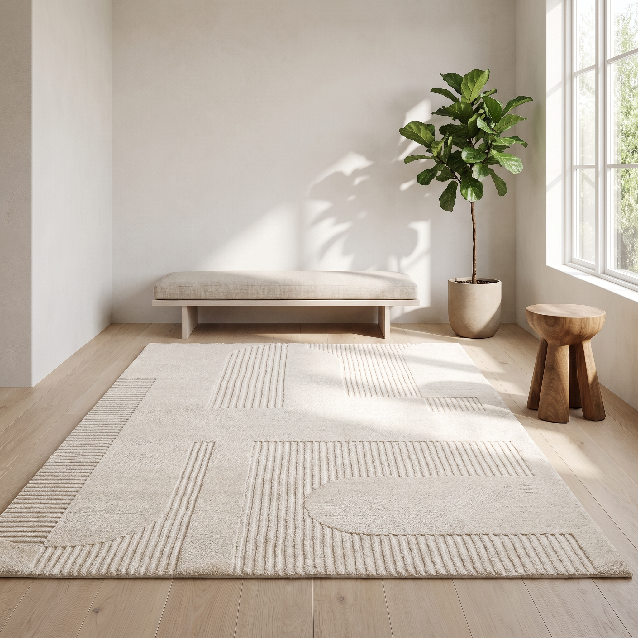 Intreccio cream plush rug in a minimalist study corner
