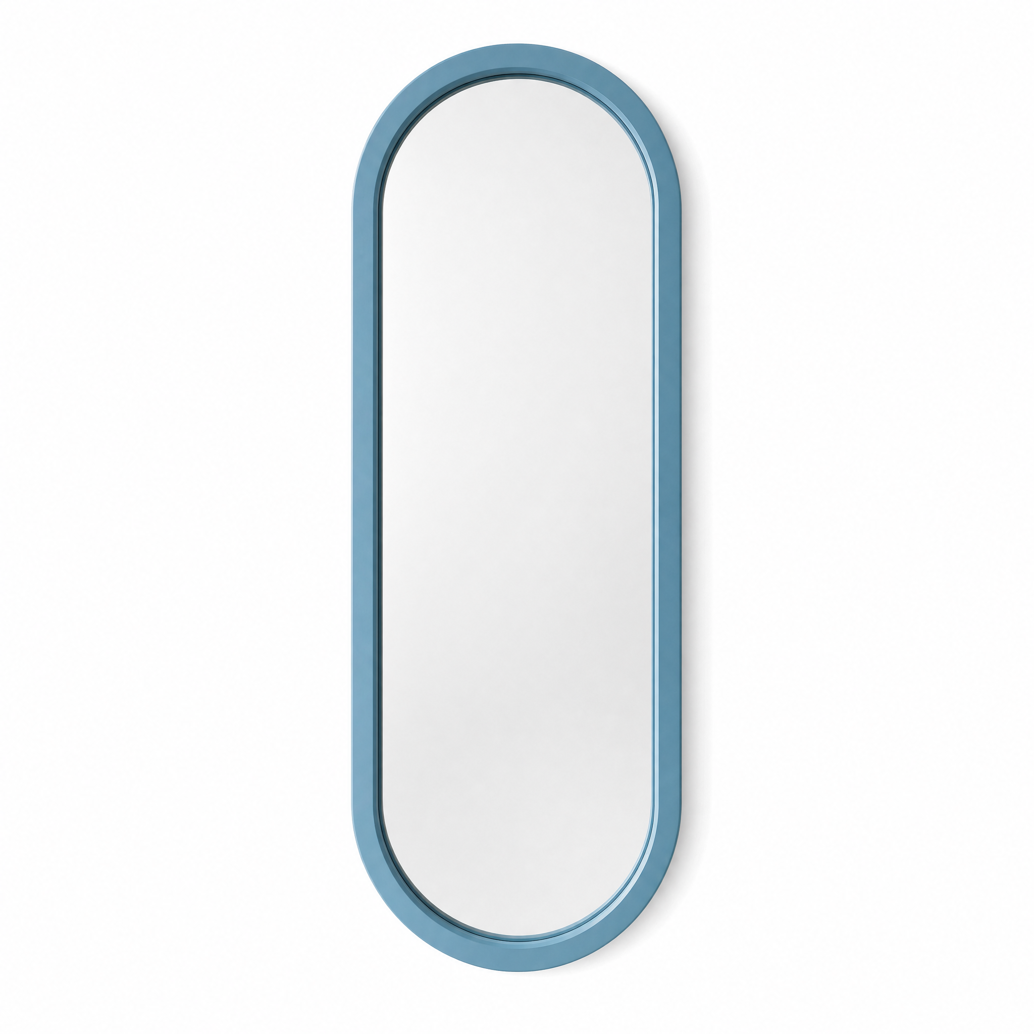 Ovale Azzurro capsule wall mirror with dusty-blue hand-lacquered wood frame