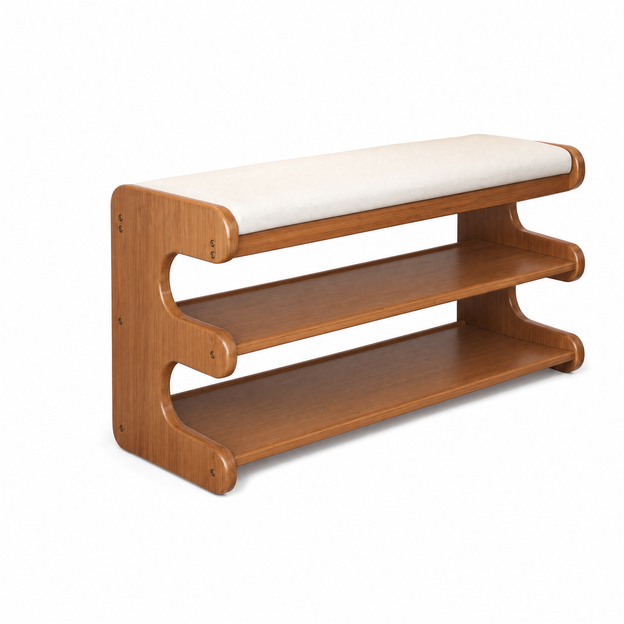 Onda Serena bamboo shoe bench on a white background, front view