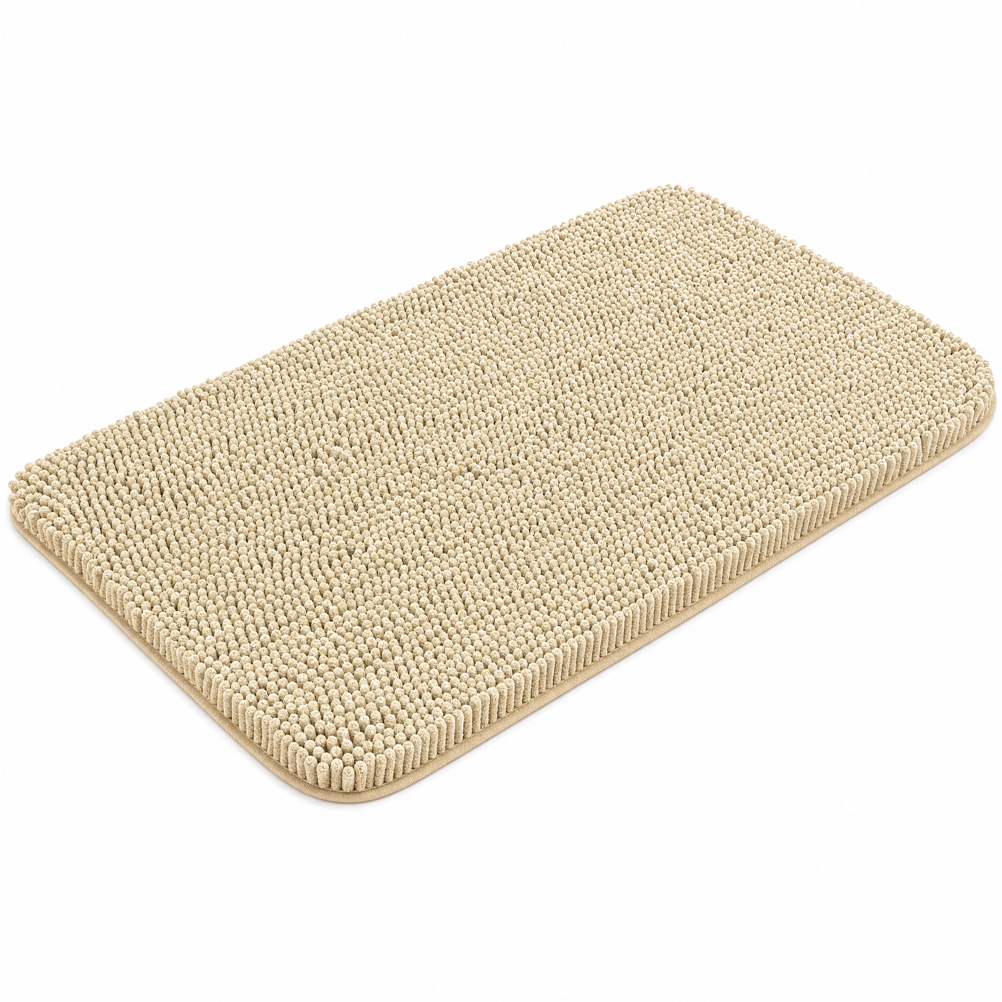 Nuvola Bath Mat in beige, plush chenille, studio white background