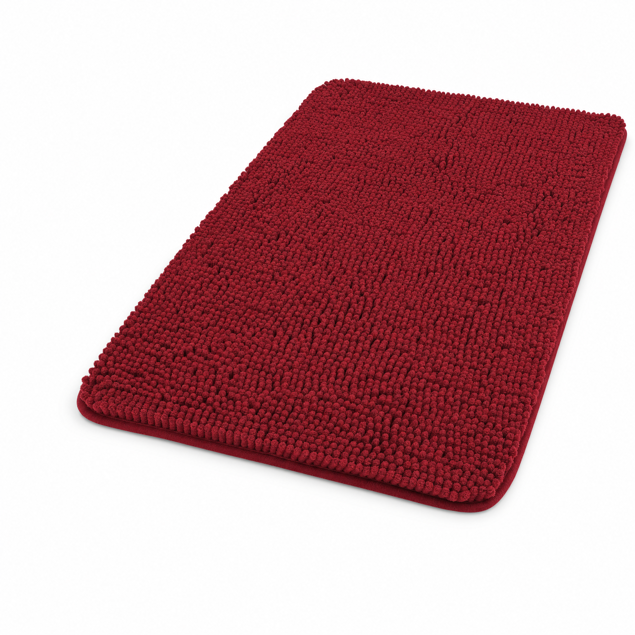 Nuvola Bath Mat in burgundy red, plush chenille, studio white background