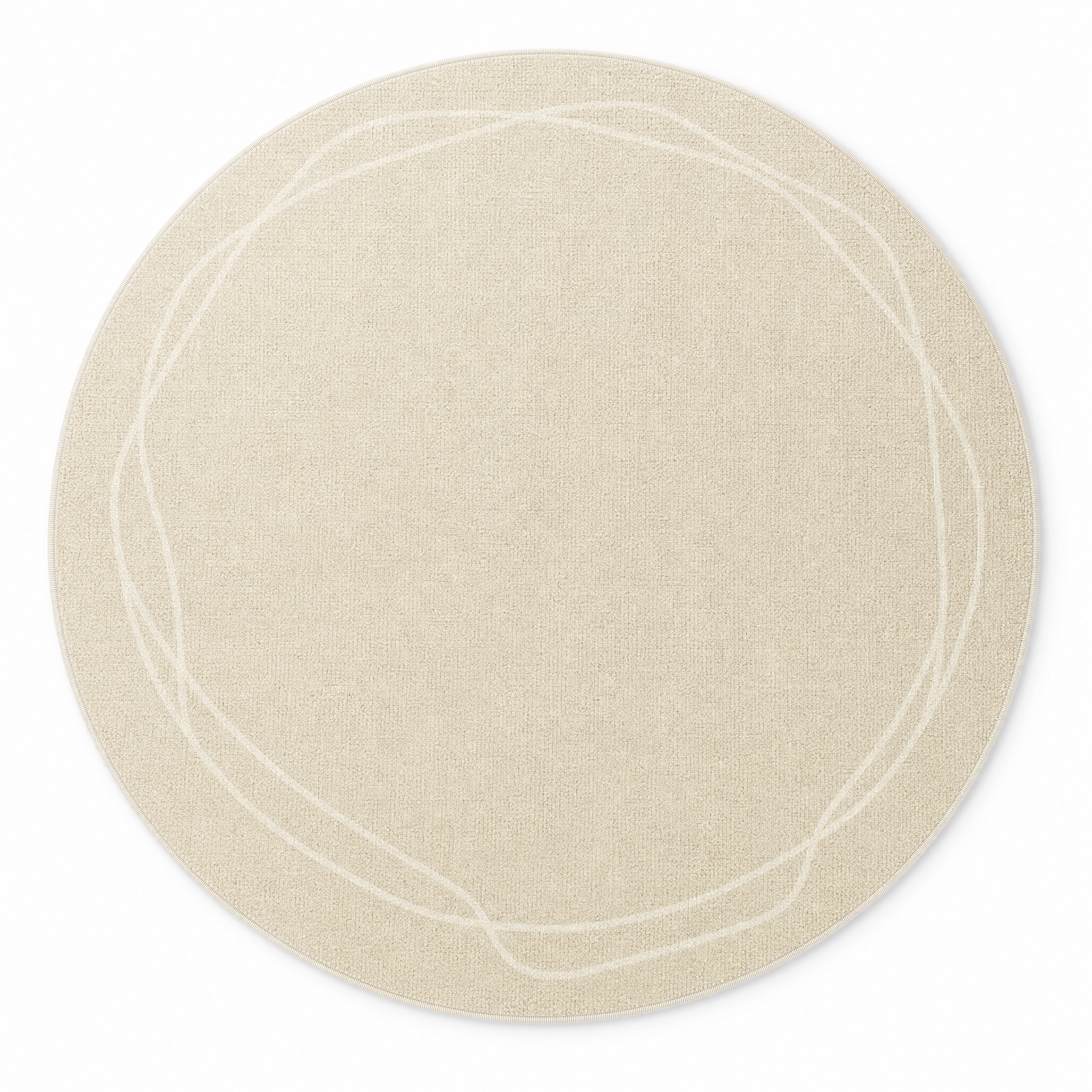 Cerchio Sereno Design B curved line round cream rug on white