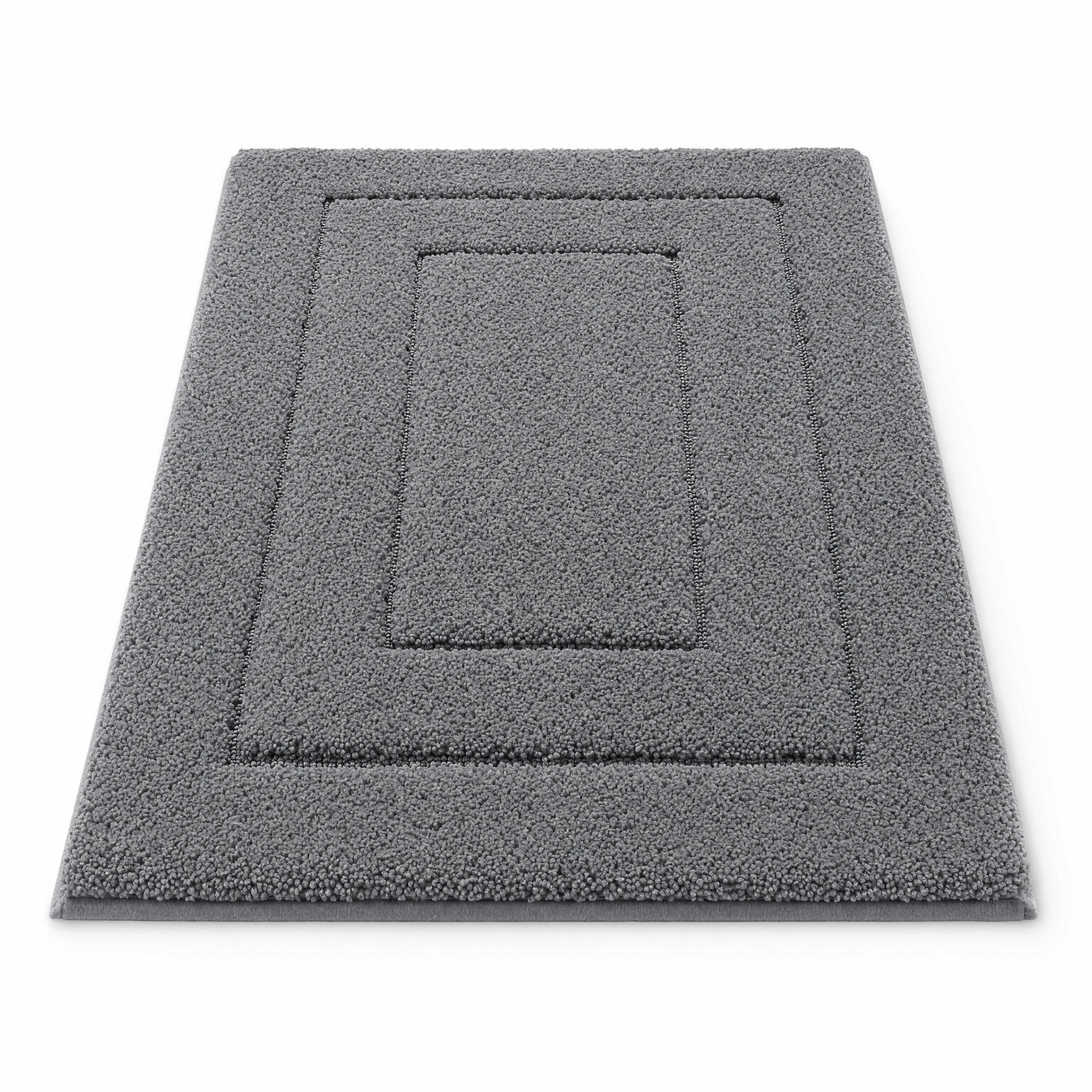 Gray plush bath mat on a white background