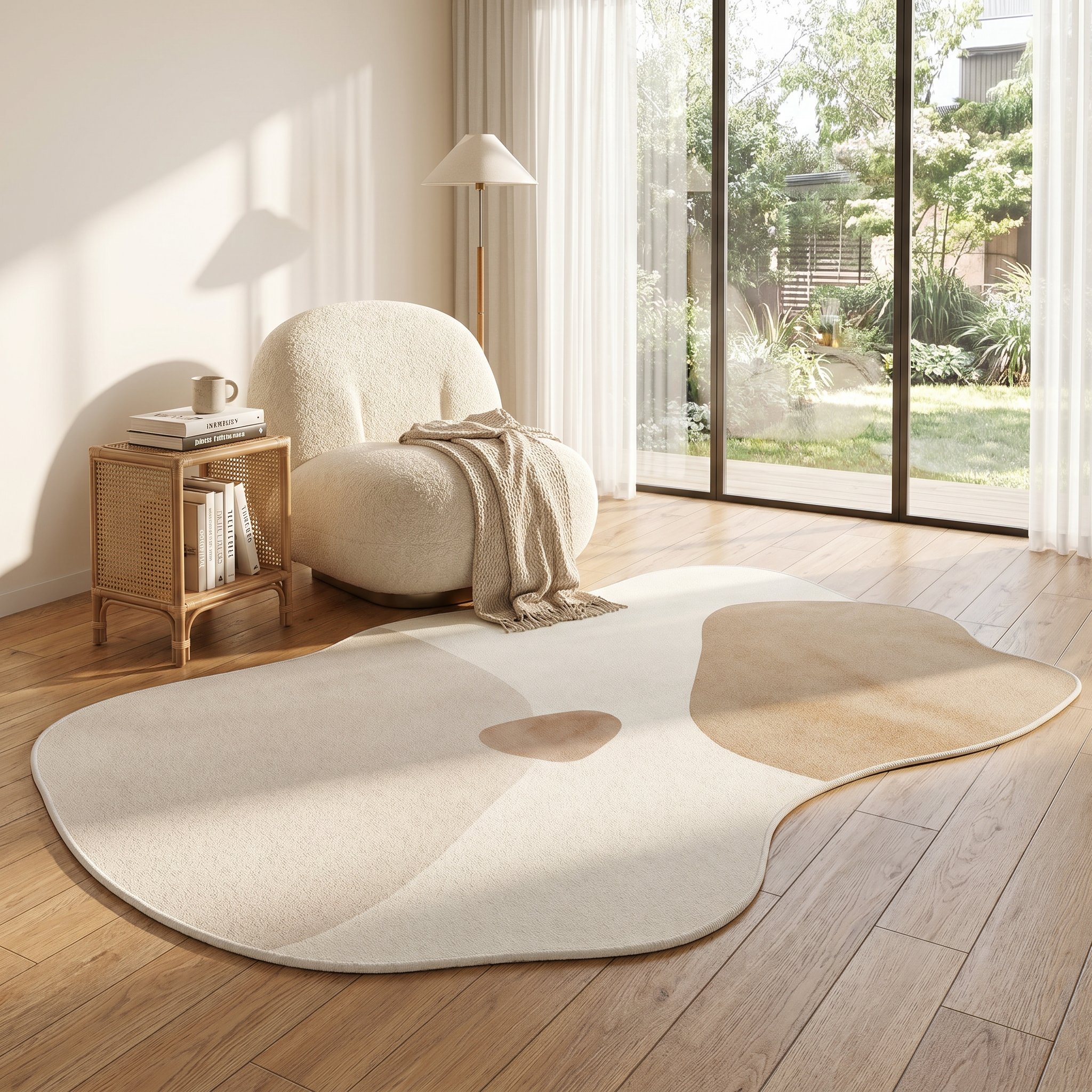 Terracotta pebble rug in a cozy reading nook