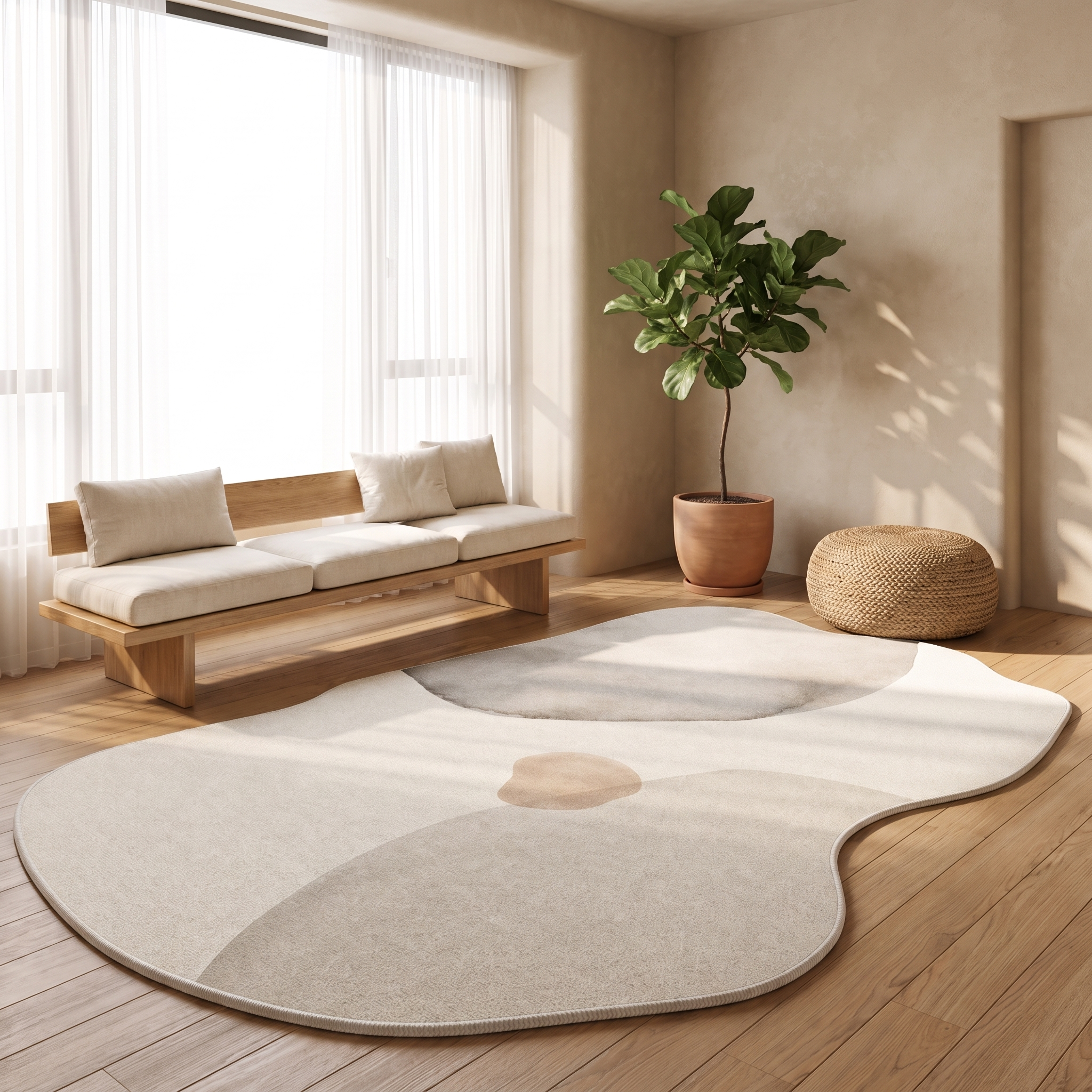 Stone-grey pebble rug in a serene living corner