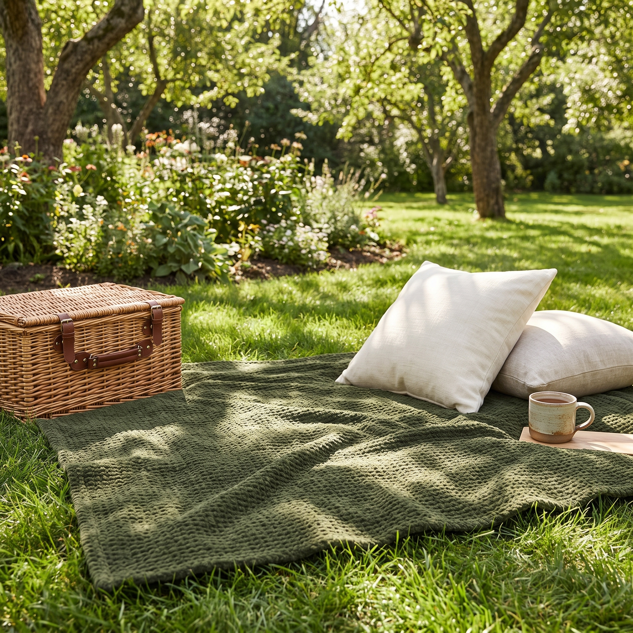 ZCLS Green throw on an outdoor picnic
