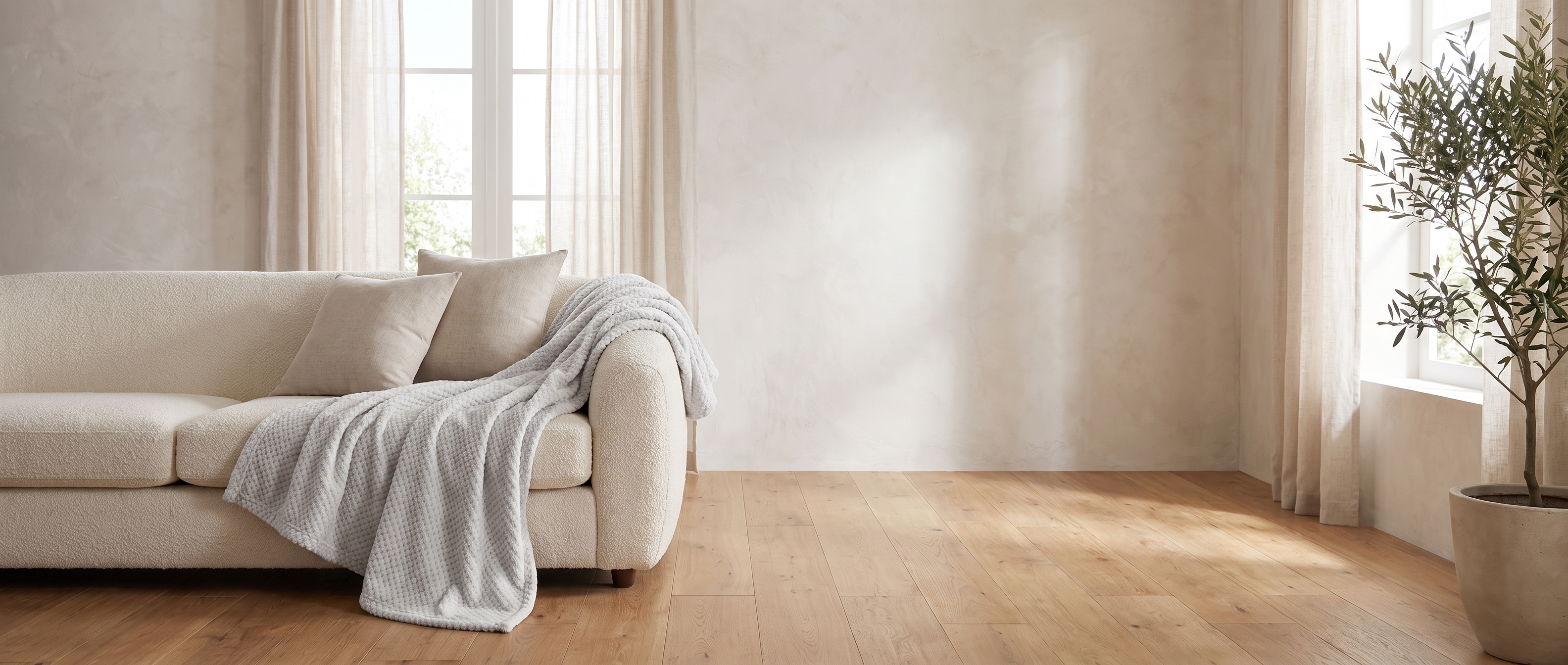 Nuvola Soffice waffle throw blanket in a bright coastal living room