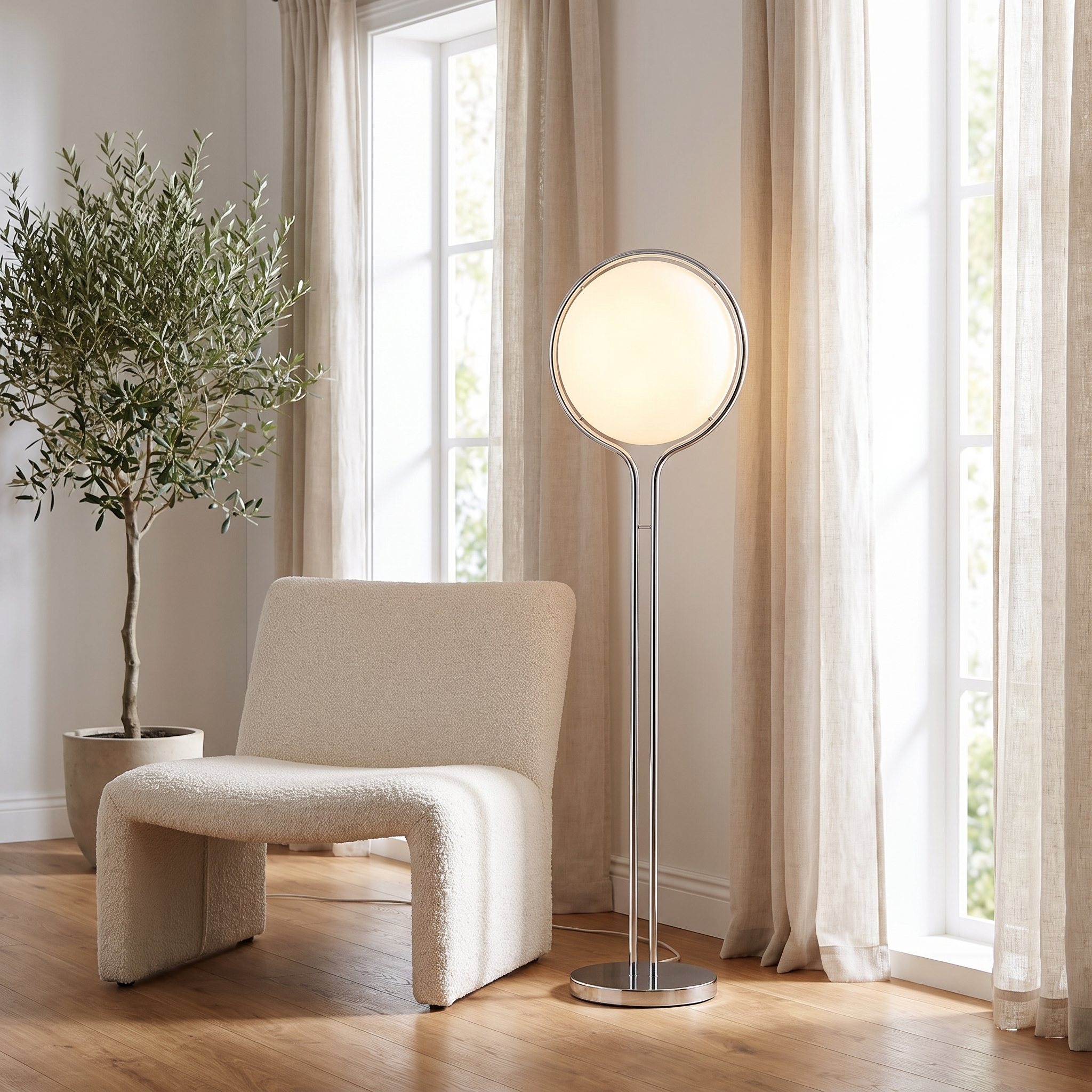 ZCLS Luna Velata floor lamp beside a lounge chair and window