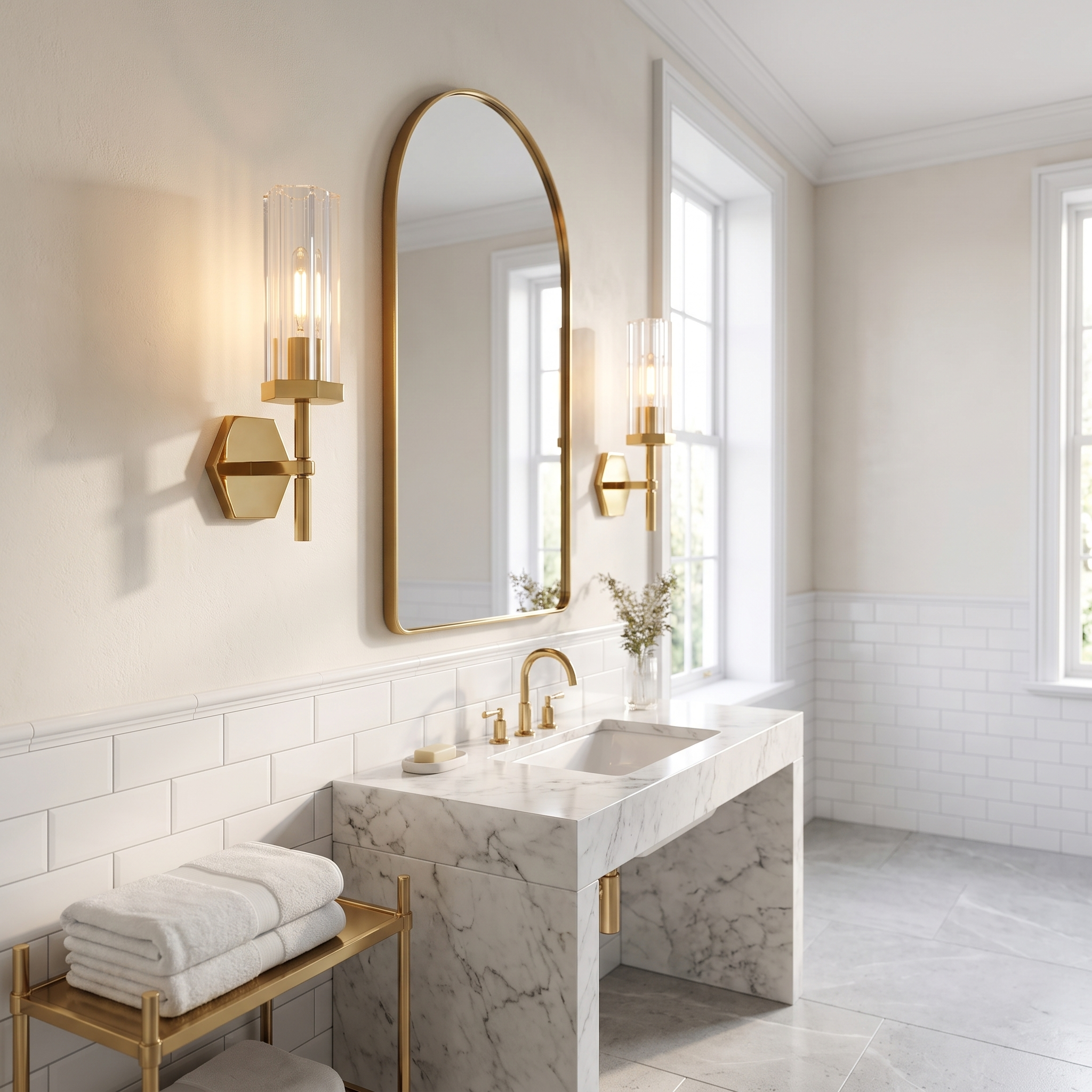 ZCLS Gold crystal wall sconce in a powder room