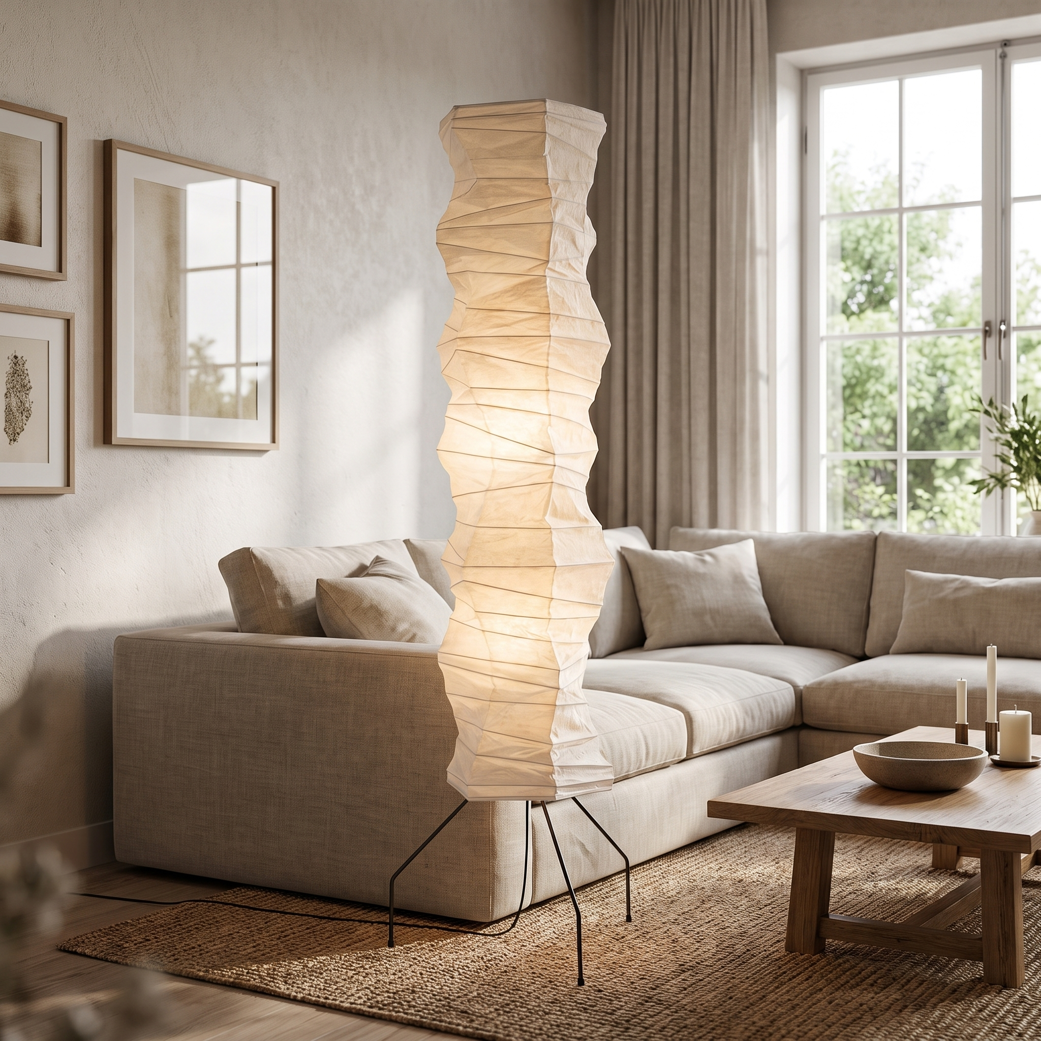 Luna Velata rice paper floor lamp in a refined lounge suite