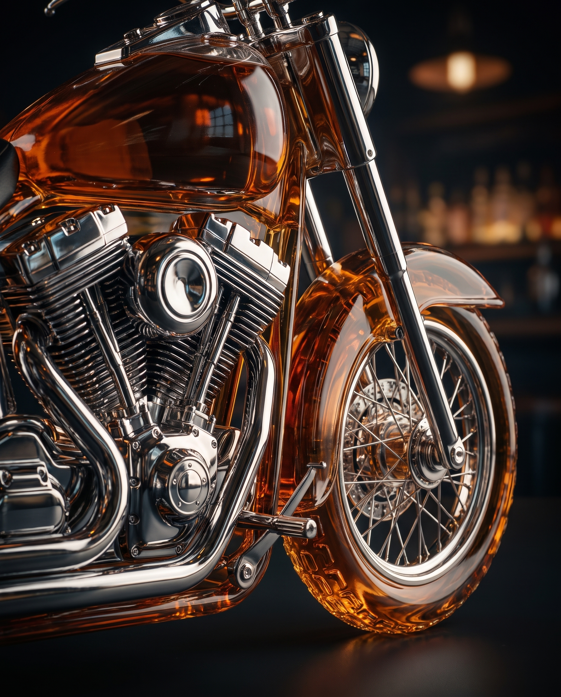 Rombo Motorcycle Whiskey Decanter - chrome engine detail