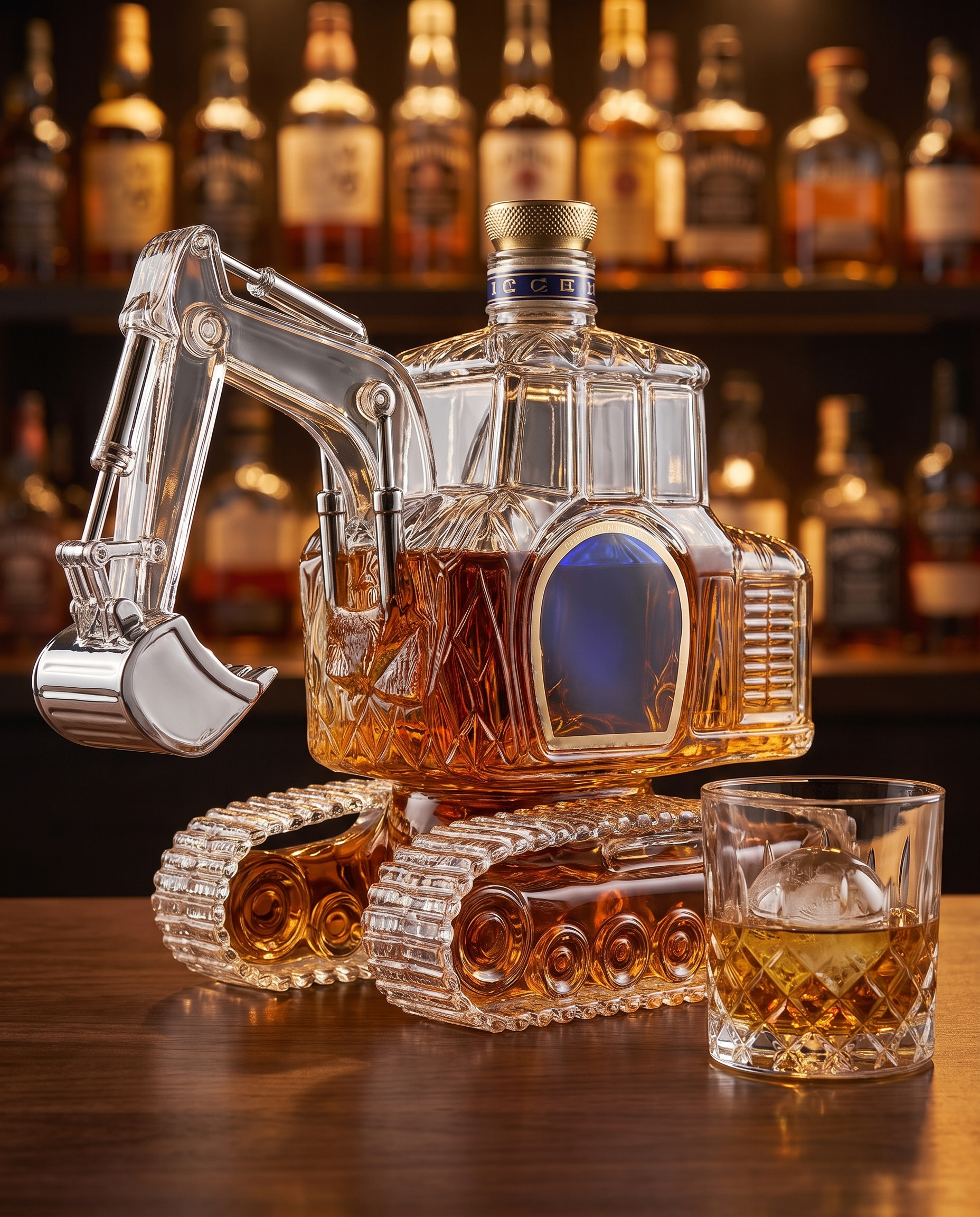 Cava Excavator Whiskey Decanter on a home bar