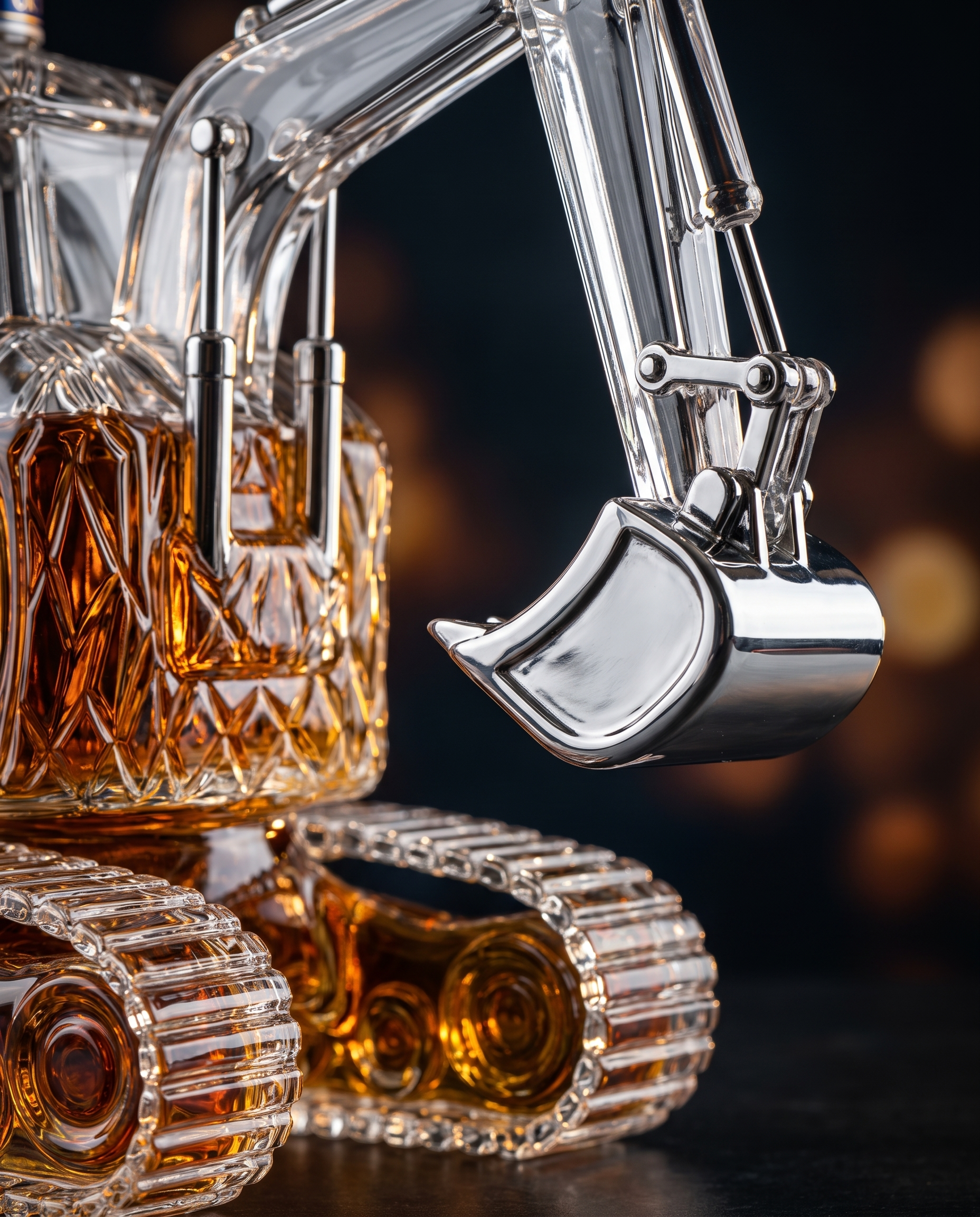 Cava Excavator Whiskey Decanter - chrome bucket detail