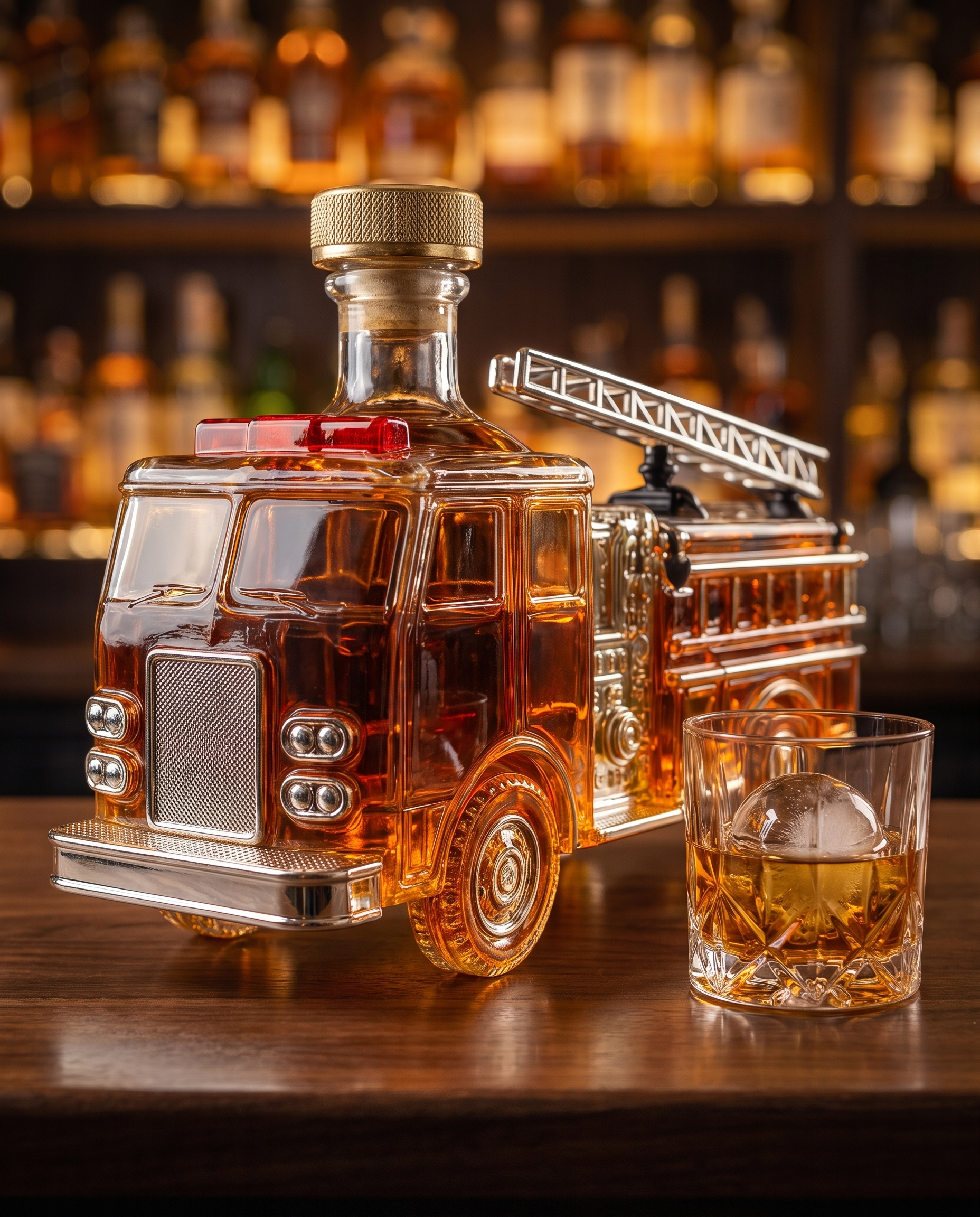 Fiamma Fire Truck Whiskey Decanter on a home bar