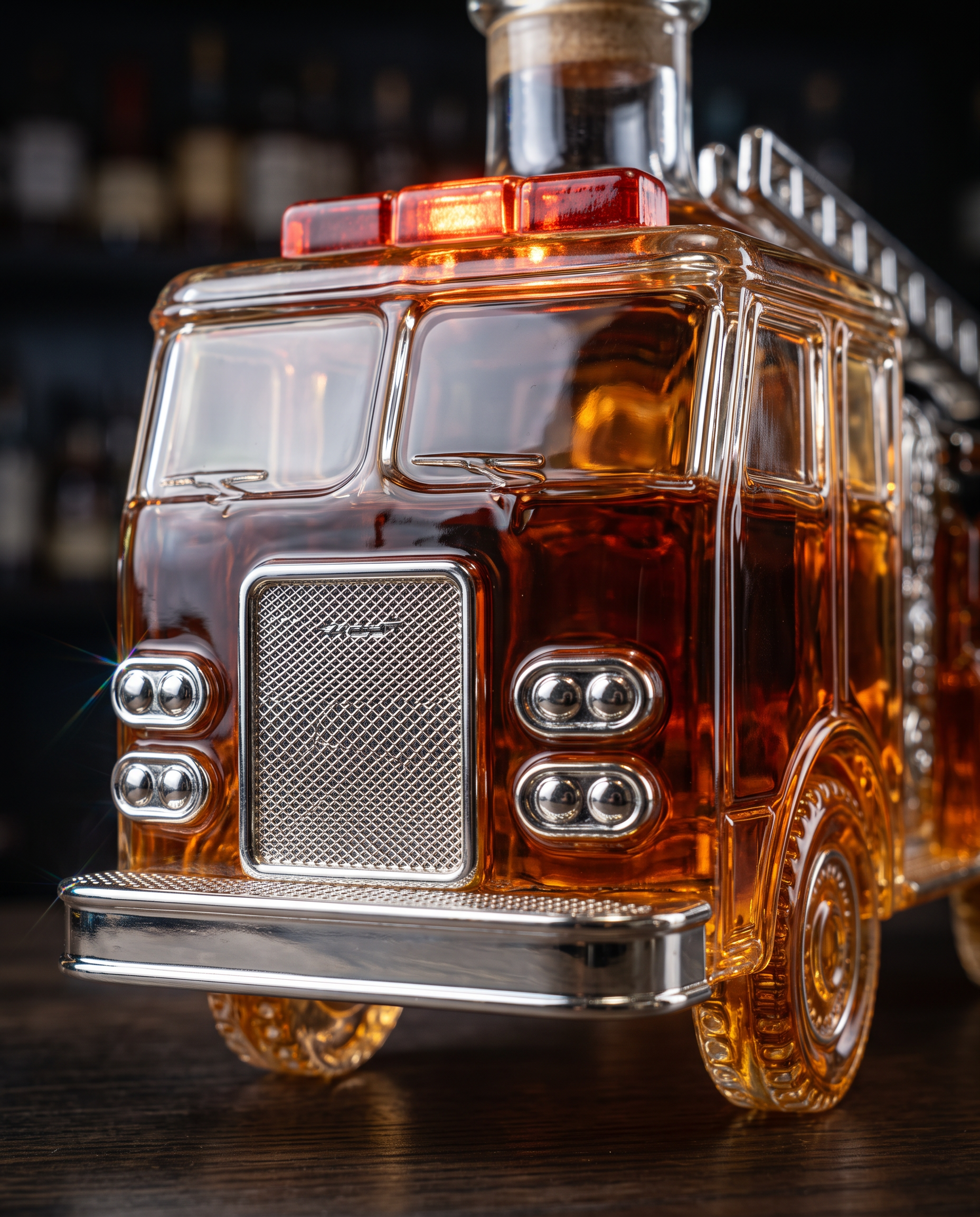 Fiamma Fire Truck Whiskey Decanter - chrome grille detail