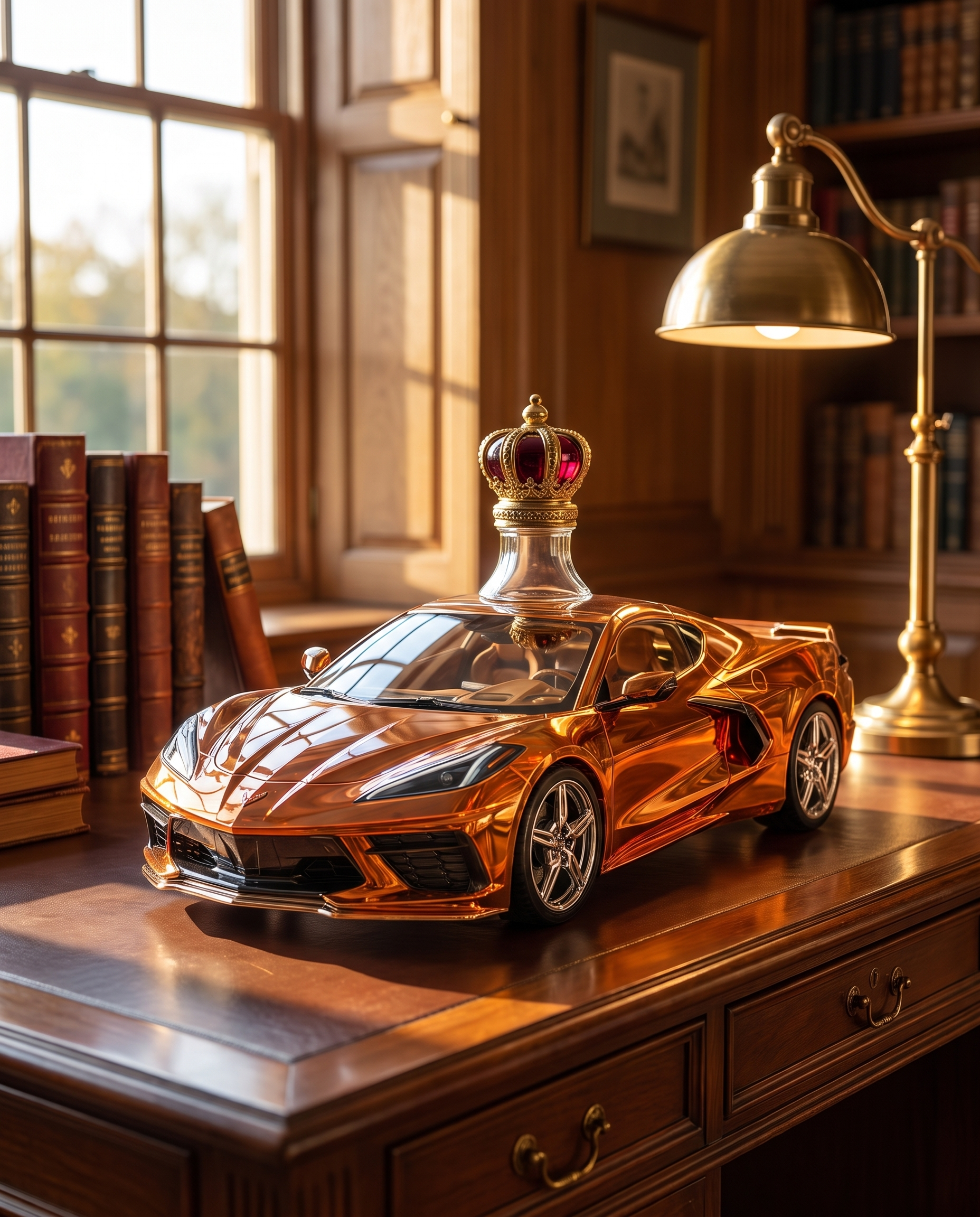 Corsa Sports Car Whiskey Decanter on an executive desk