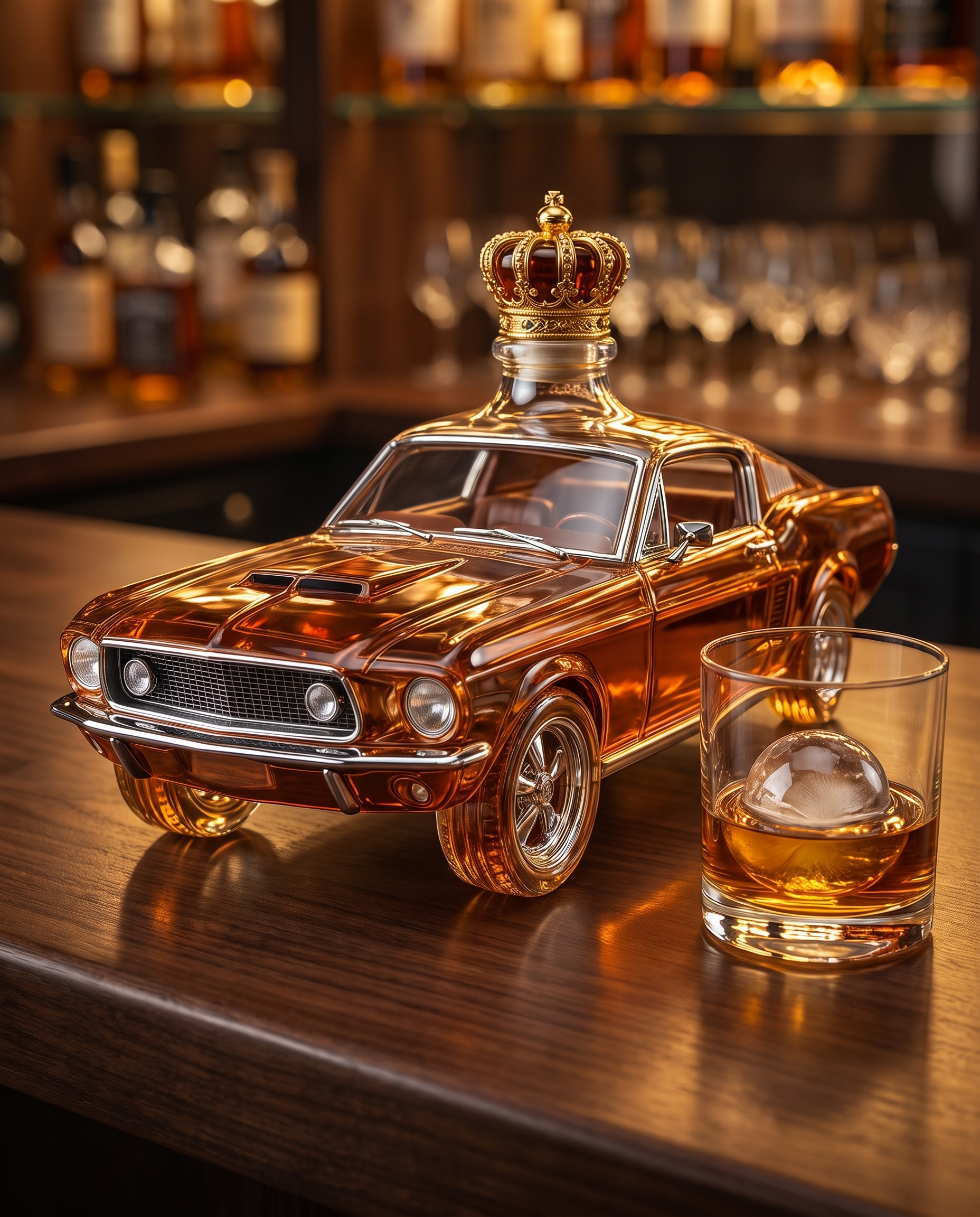 Furia Muscle Car Whiskey Decanter on a home bar