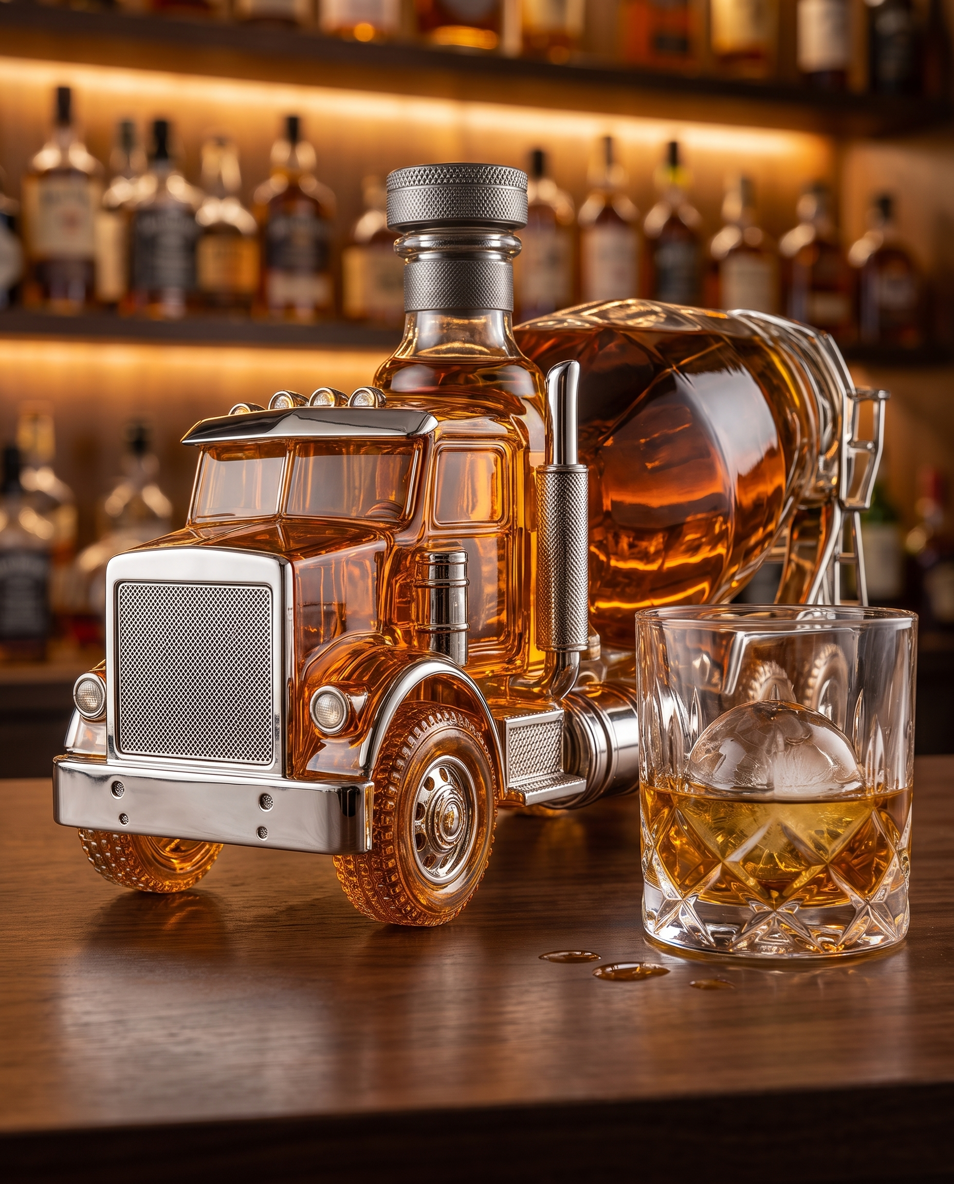 Cantiere Mixer Truck Whiskey Decanter on a home bar