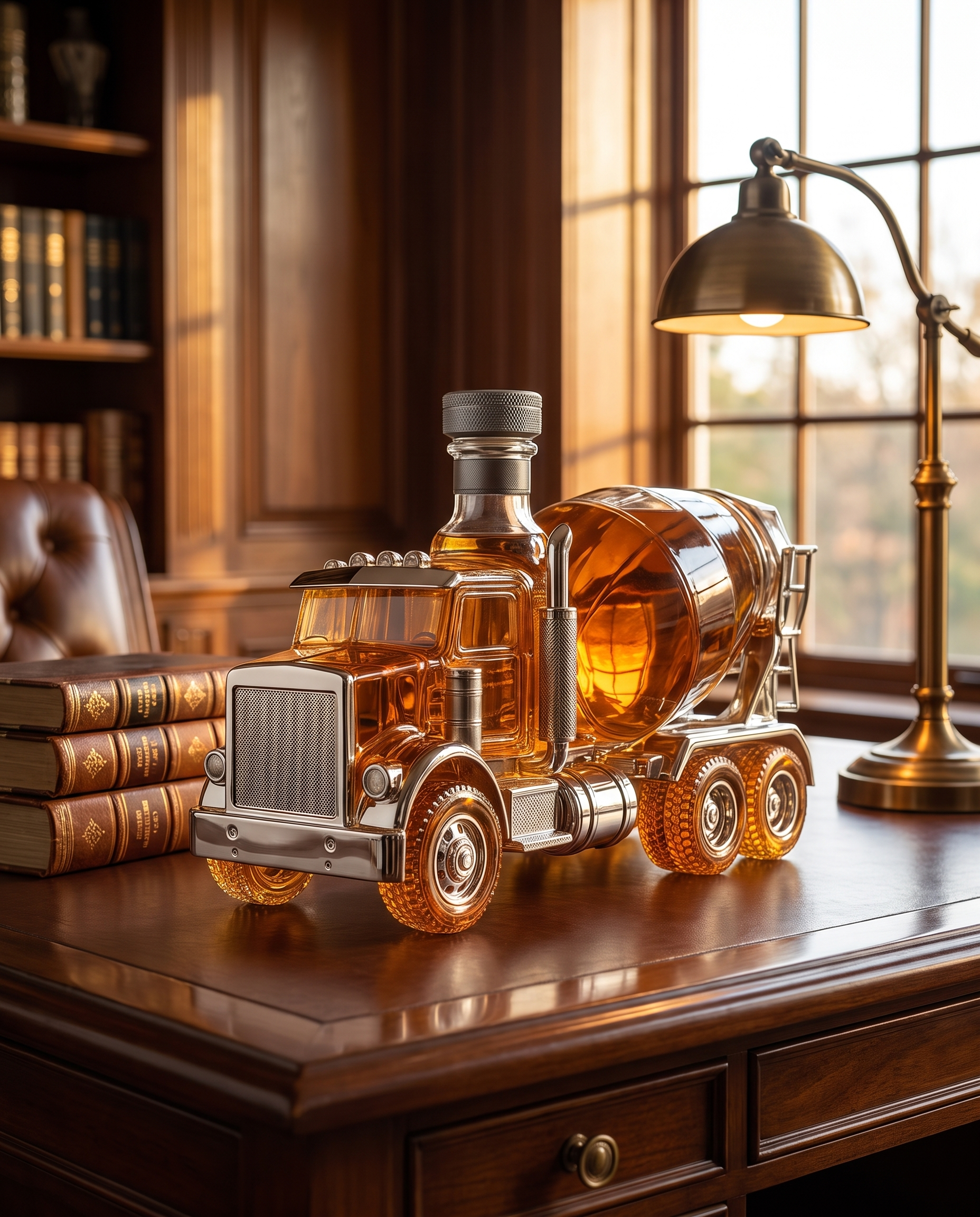 Cantiere Mixer Truck Whiskey Decanter on an executive desk