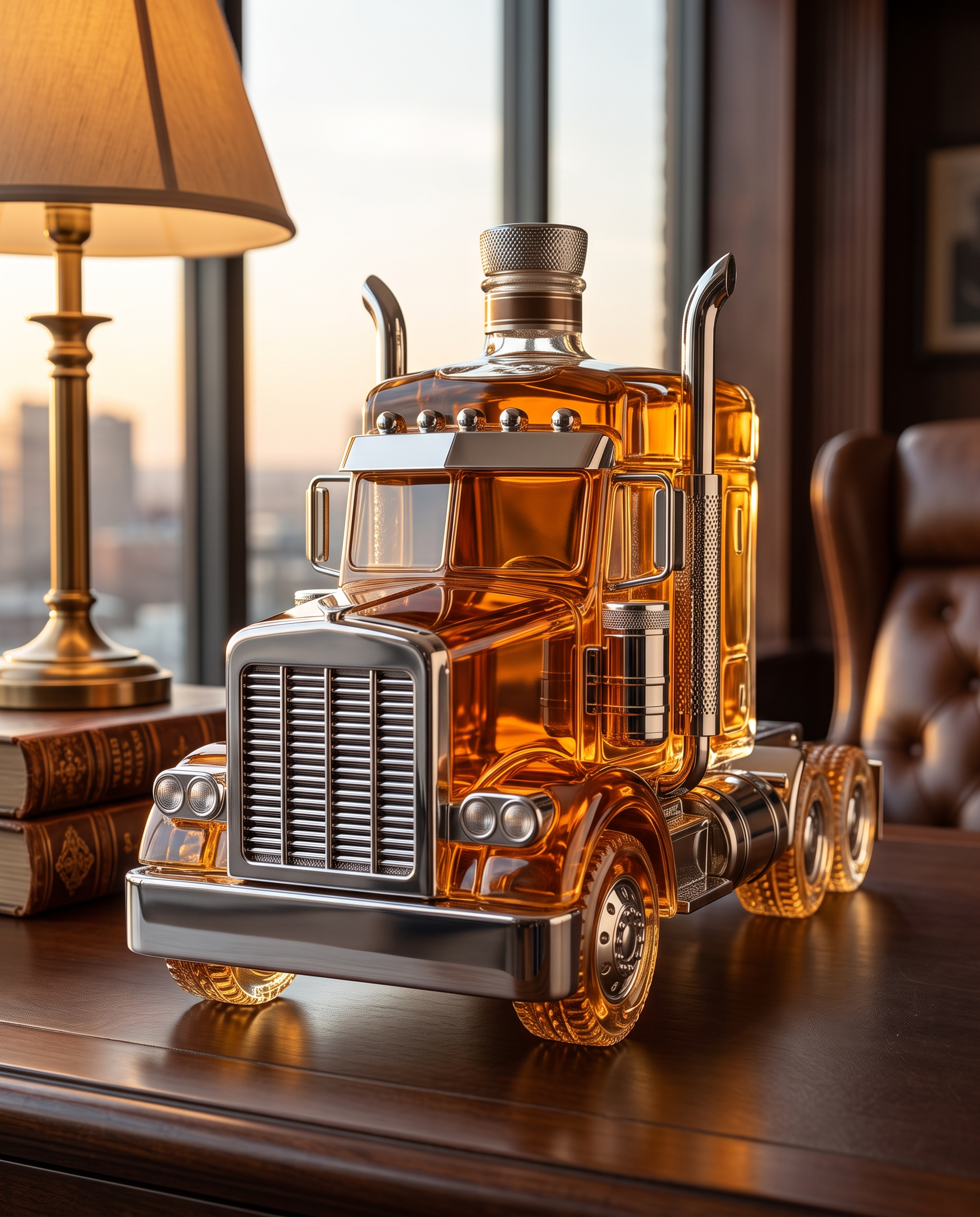 Titano Big-Rig Whiskey Decanter on an executive desk