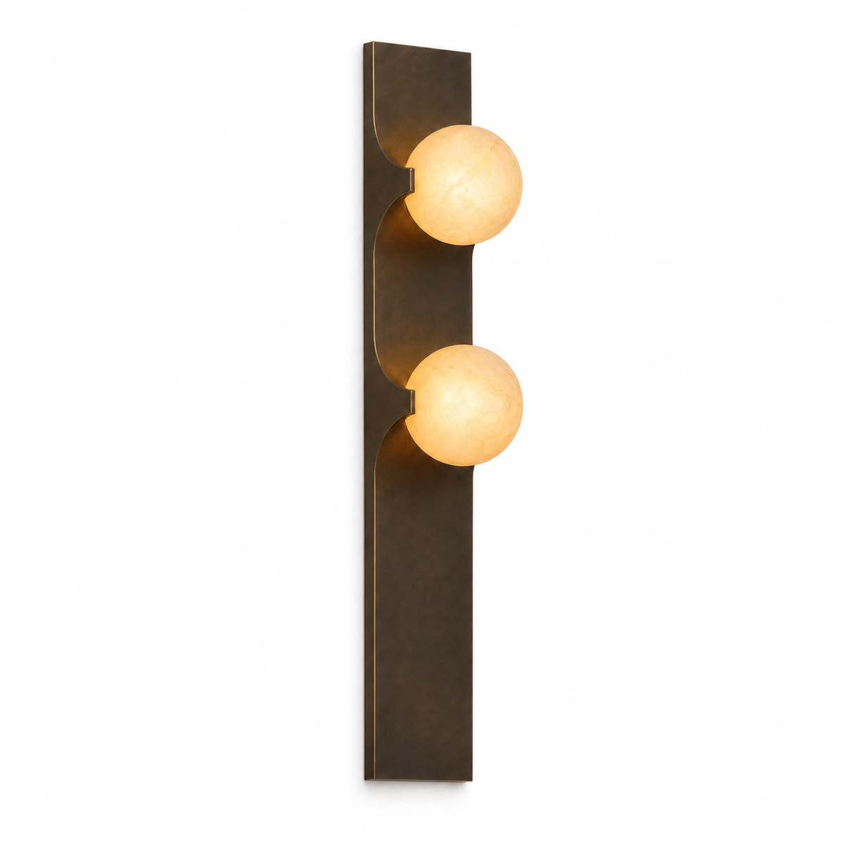 Lume Velato double alabaster wall sconce, brass, warm white 3000K