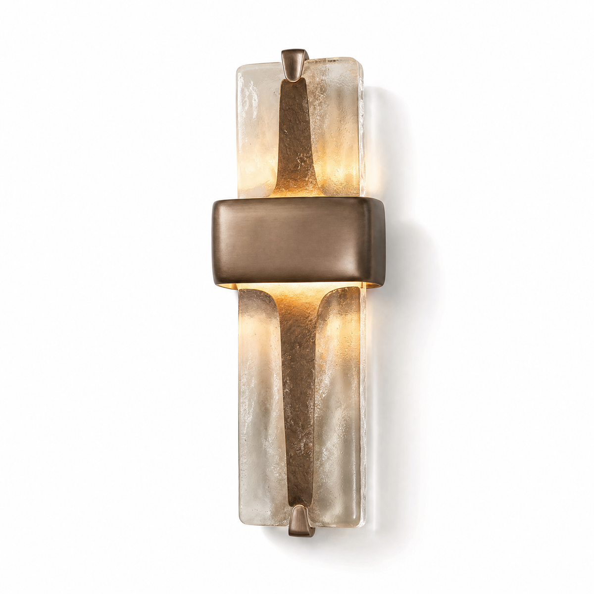 Vetro Colato textured glass and bronze brass wall sconce, warm white