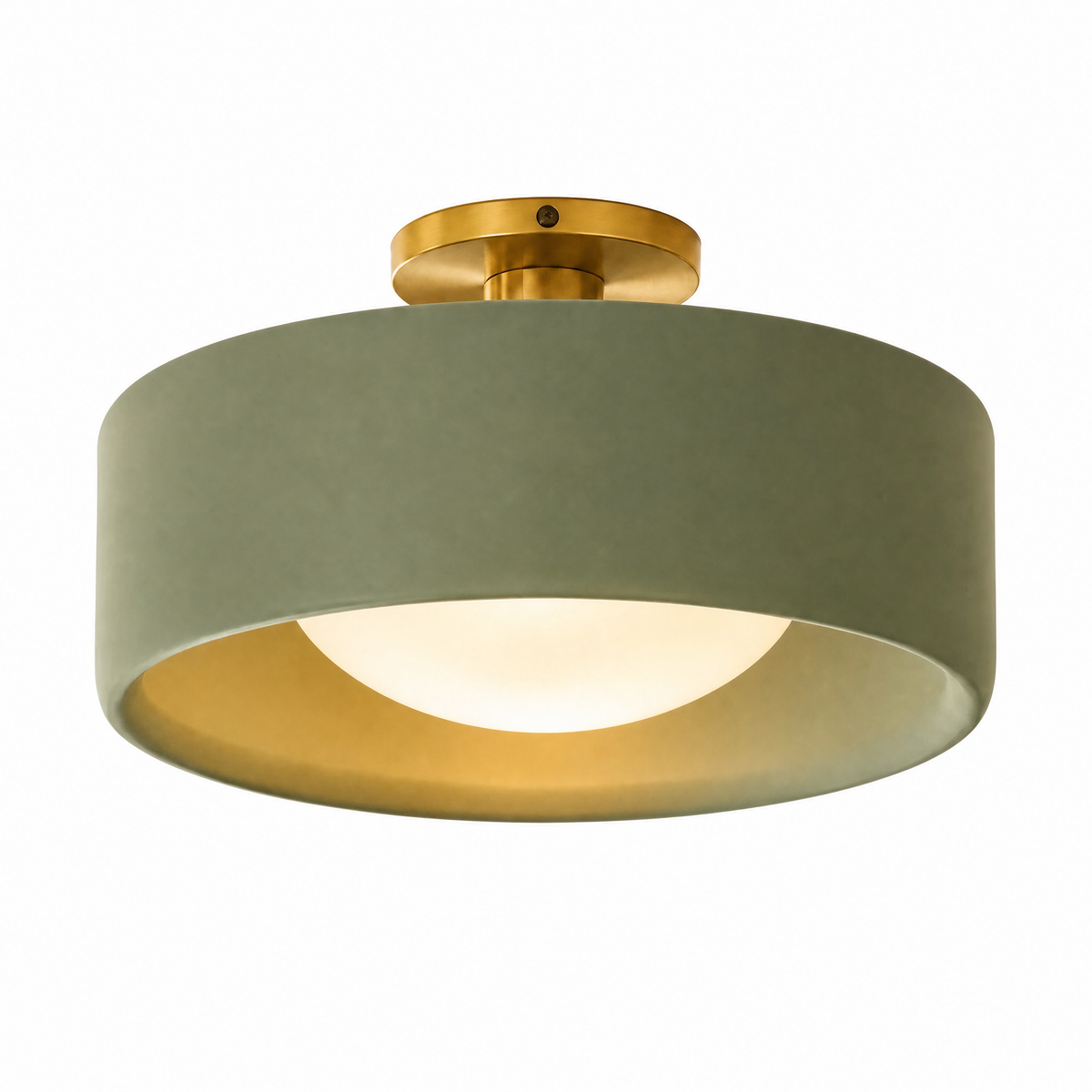 Porcellana Dolce semi-flush ceiling light in Matte Green, 14 in