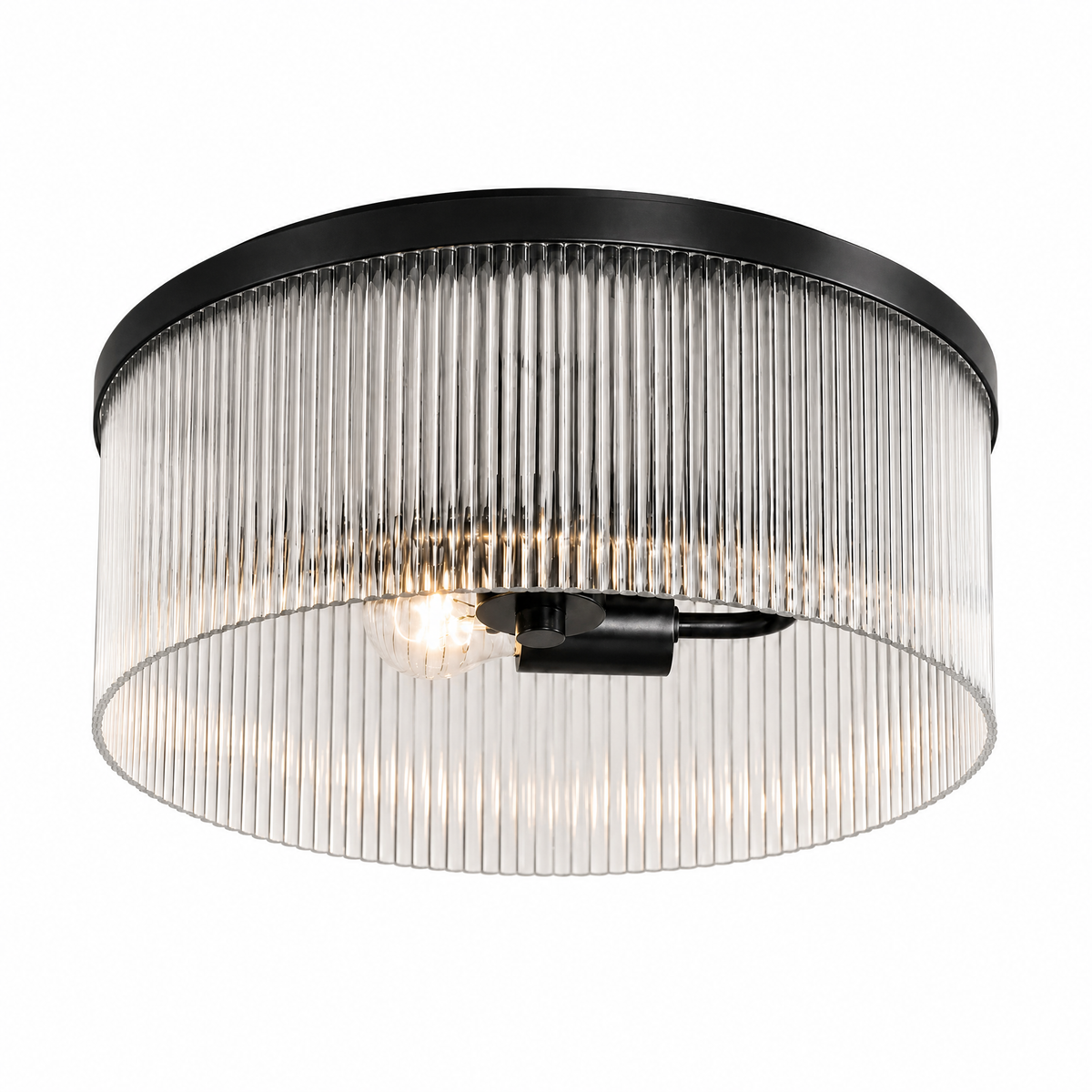 Luce Cannettata ribbed glass flush mount ceiling light in Black