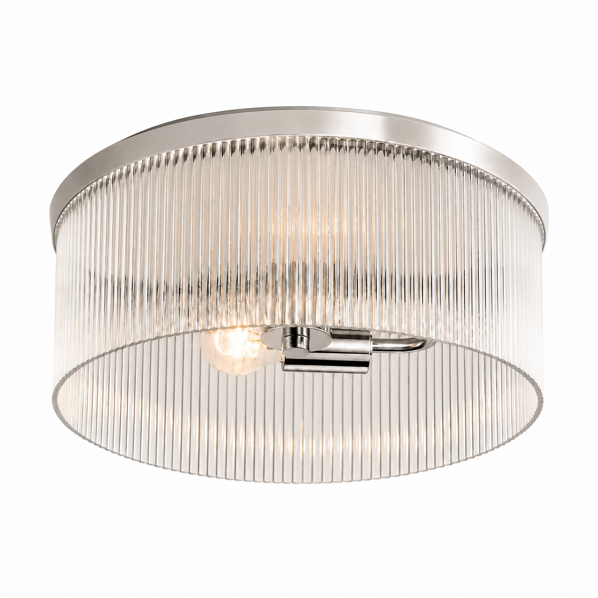 Luce Cannettata ribbed glass flush mount ceiling light in Polished Nickel